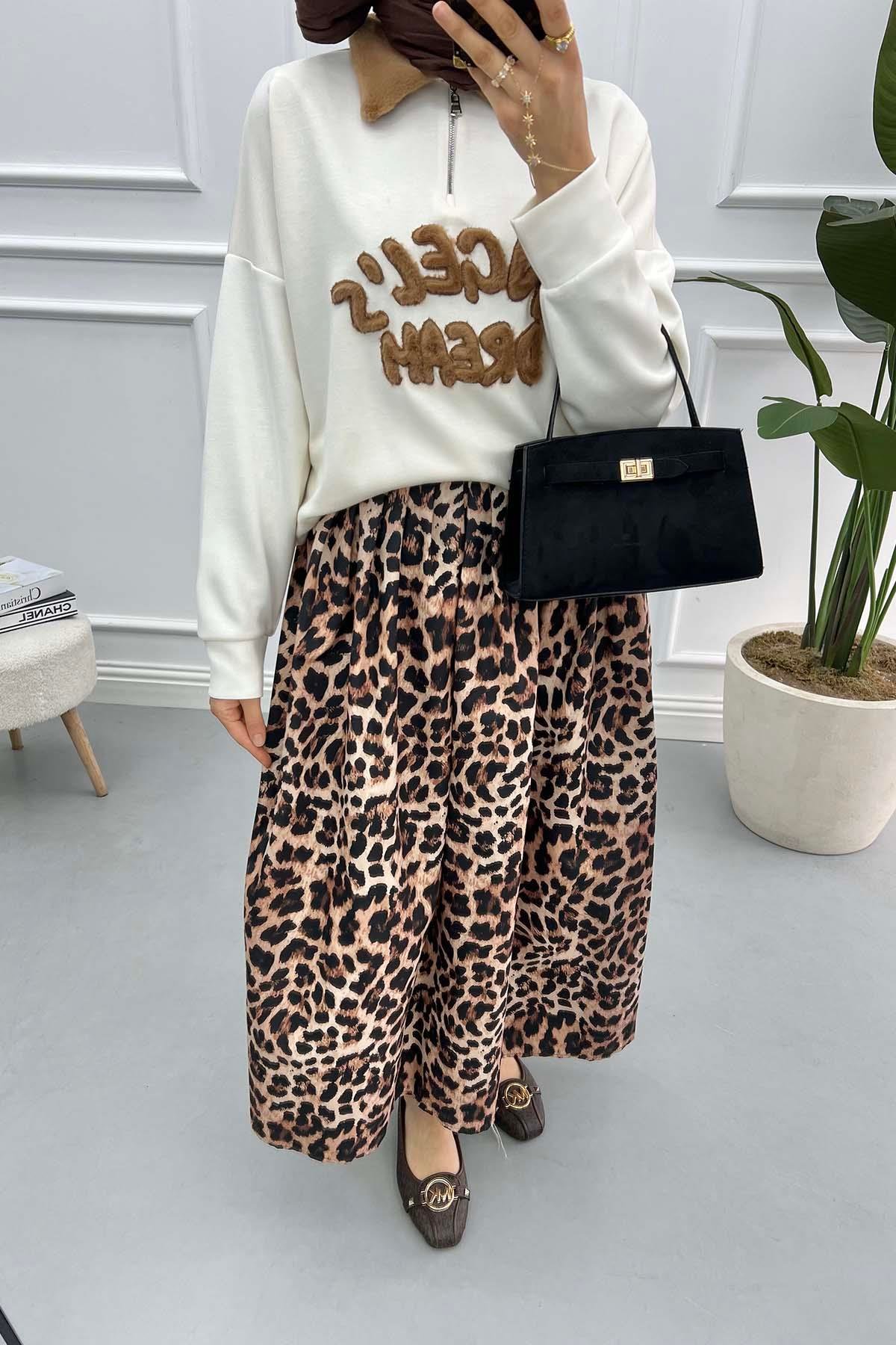 Leoparlı Paraşüt Etek Leopar