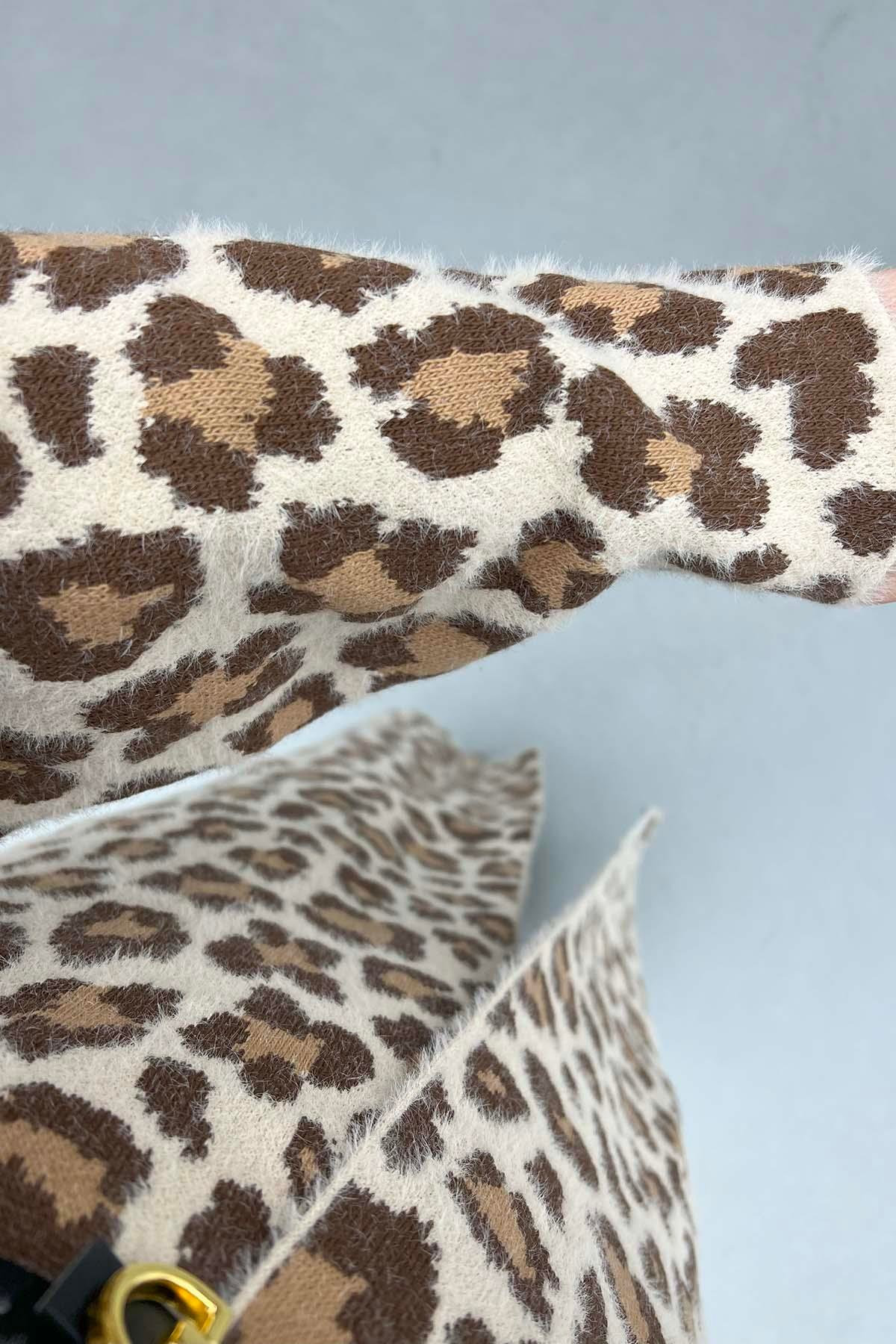 Leoparlı Uzun Hırka Bej