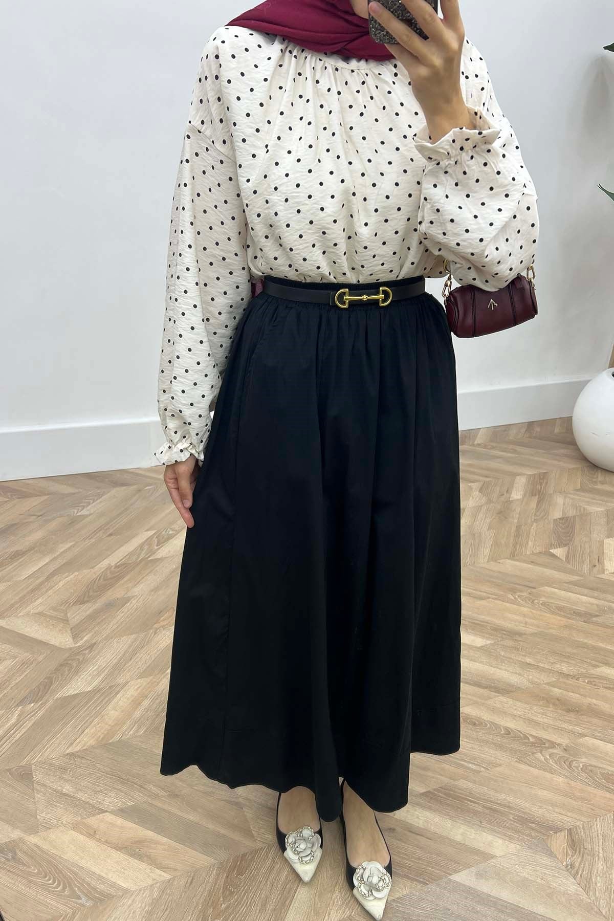 Lidya Dikiş Detaylı Etek Siyah