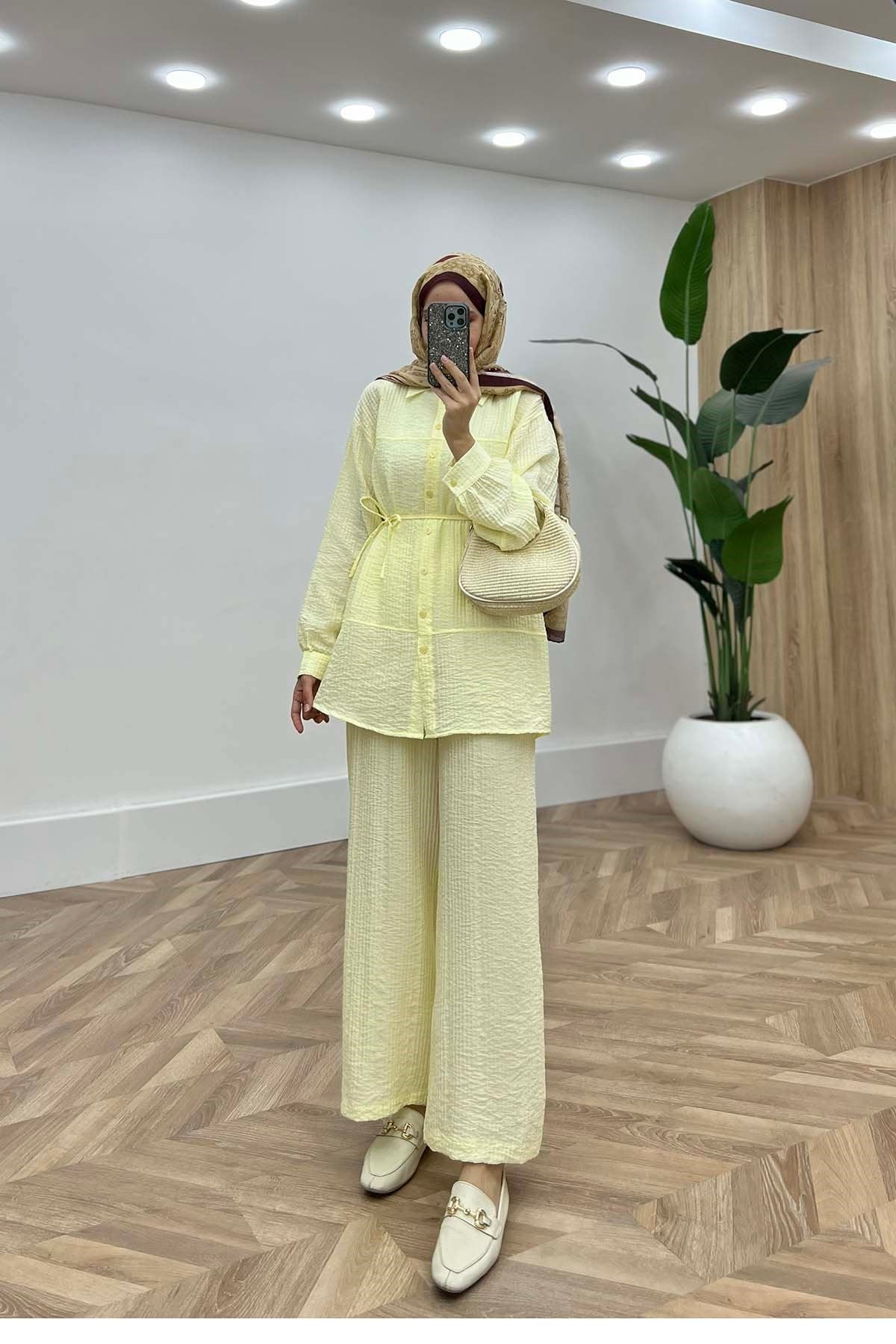 Lidya Modern Kesim Pastel Takım Sarı