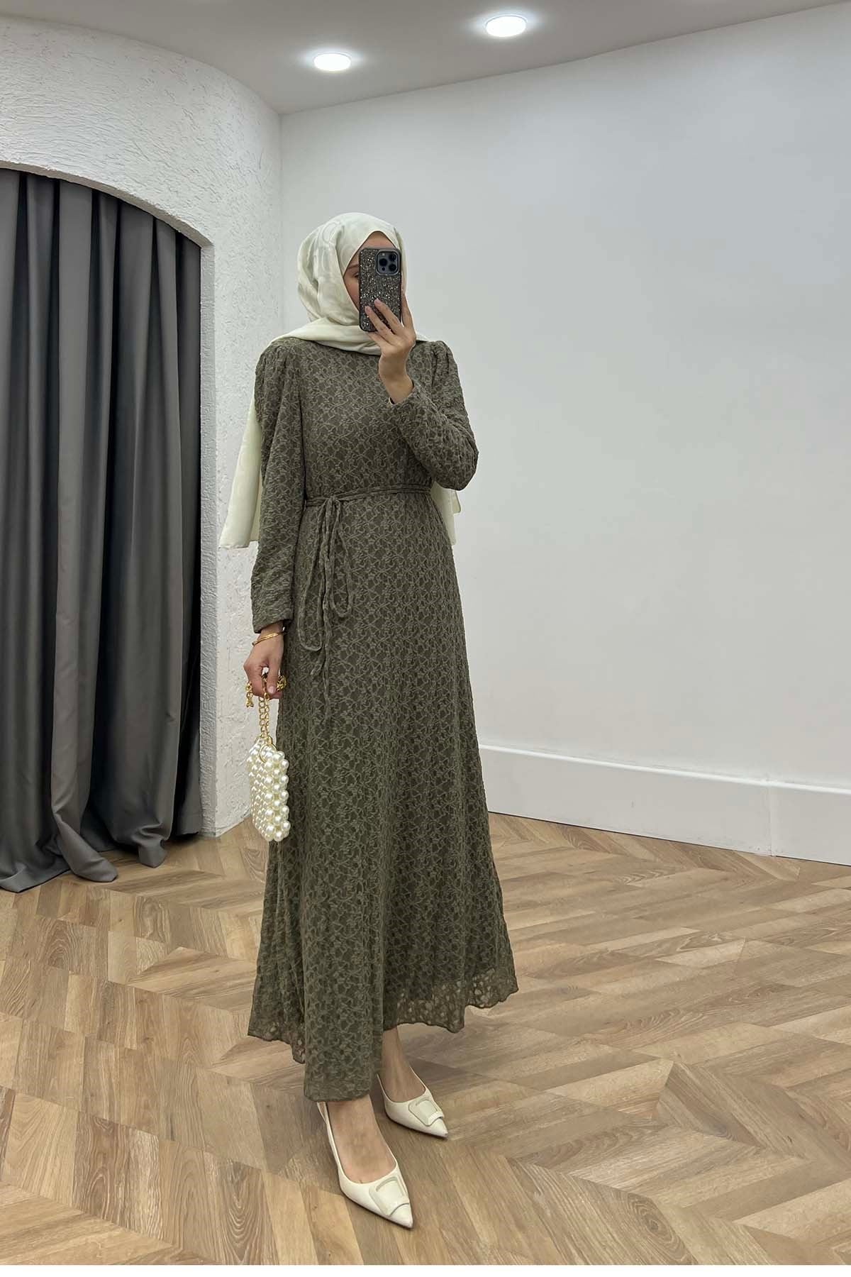 Lidya Zarif Kuşaklı Tül Elbise Çağla Yeşili