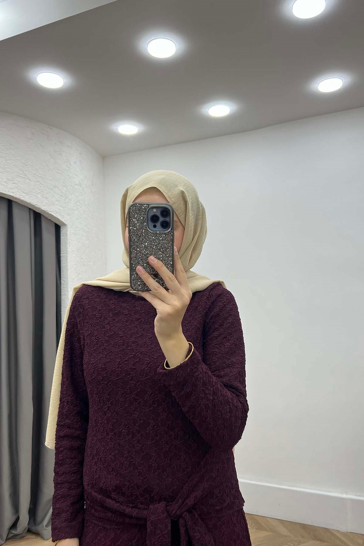 Lina Beli Bağlamalı İkili Dantel Takım Bordo