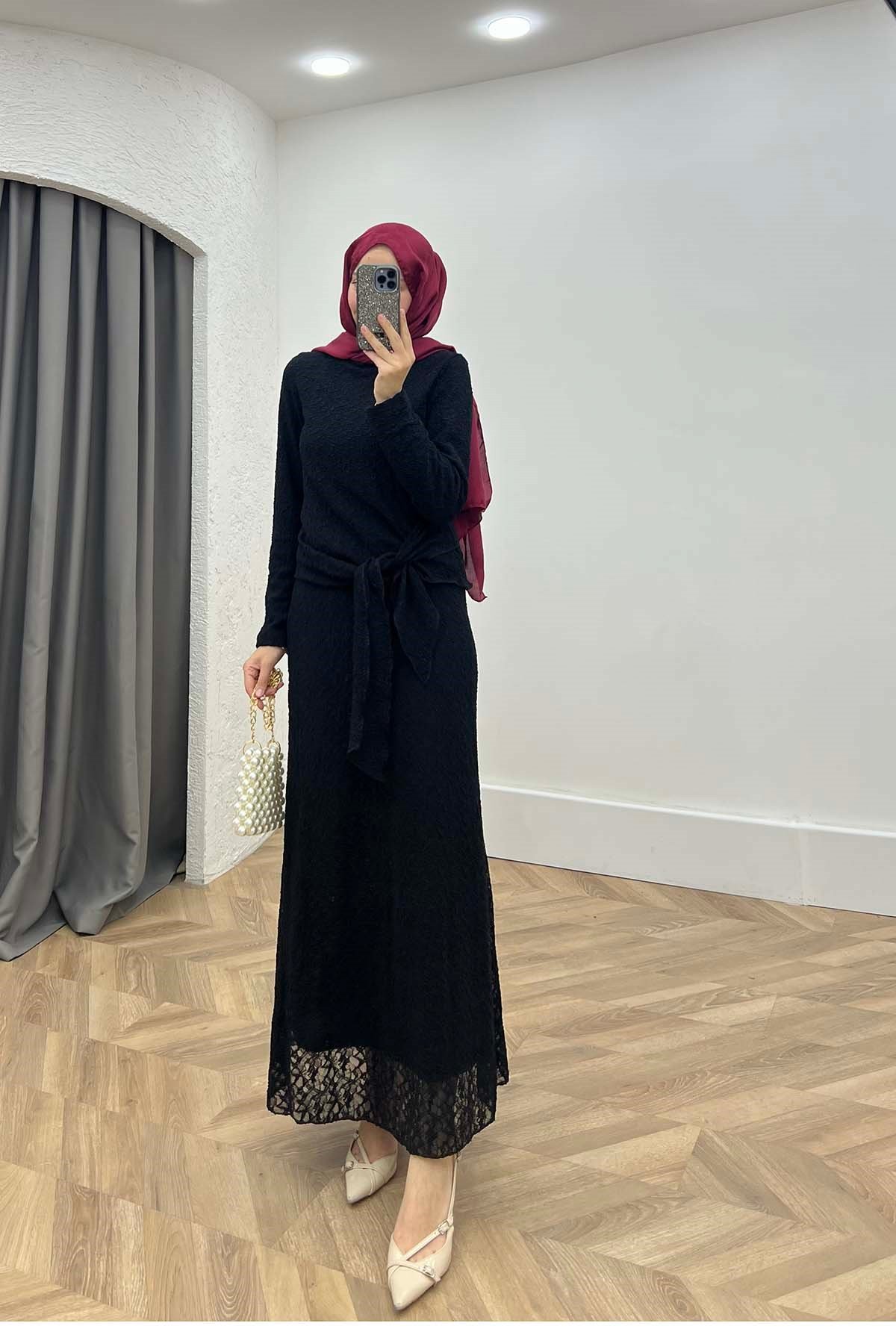 Lina Beli Bağlamalı İkili Dantel Takım Siyah
