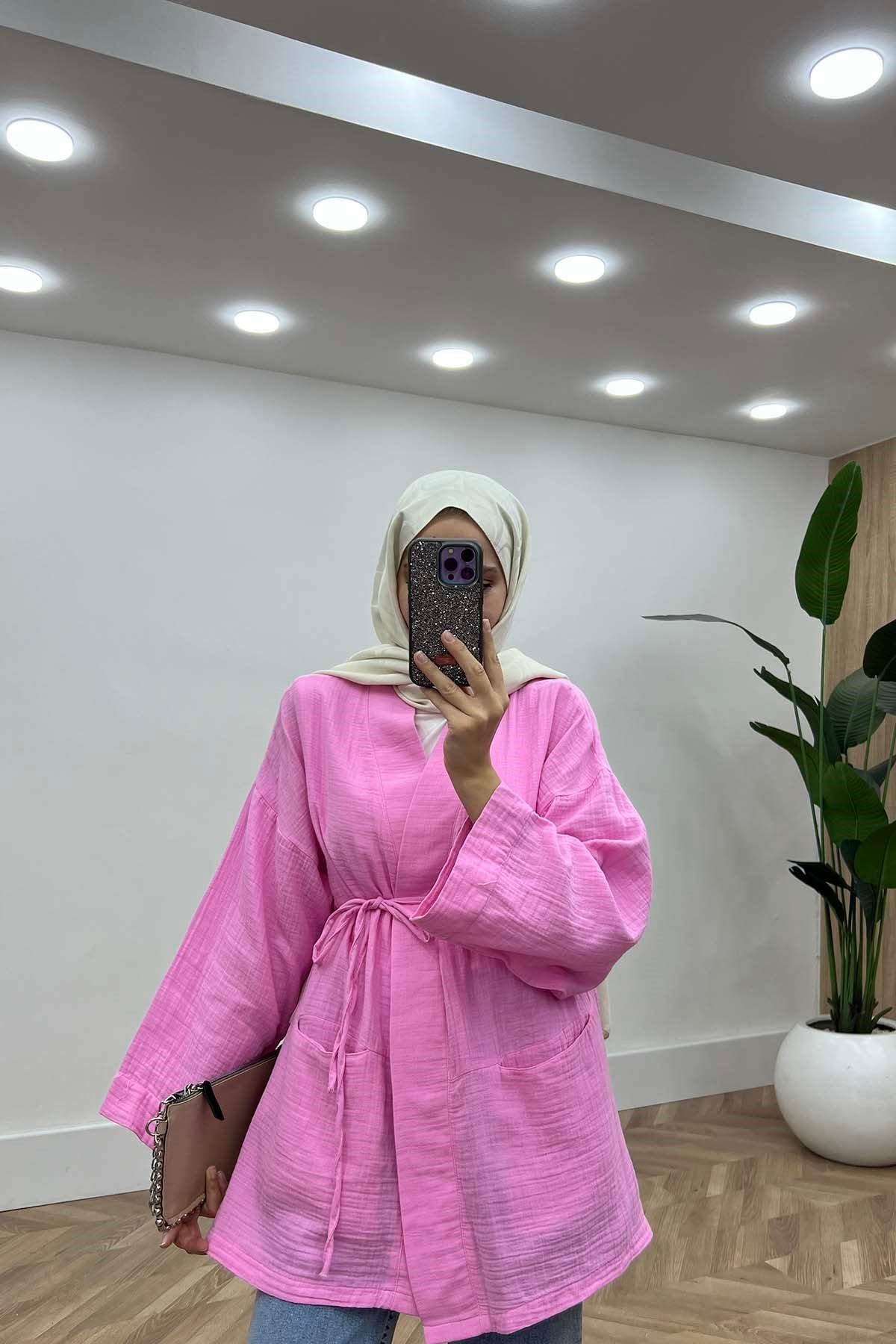 Lina Modern Kesim Belden Bağlamalı Tunik Pembe