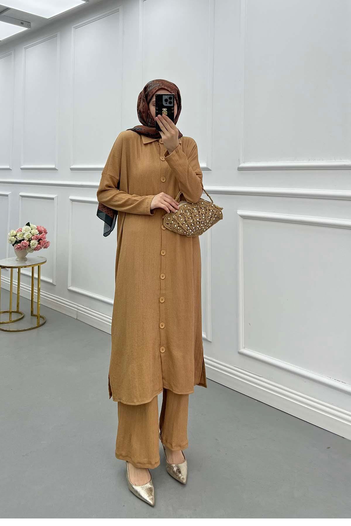 Lina Oversize Gömlek Takım Camel