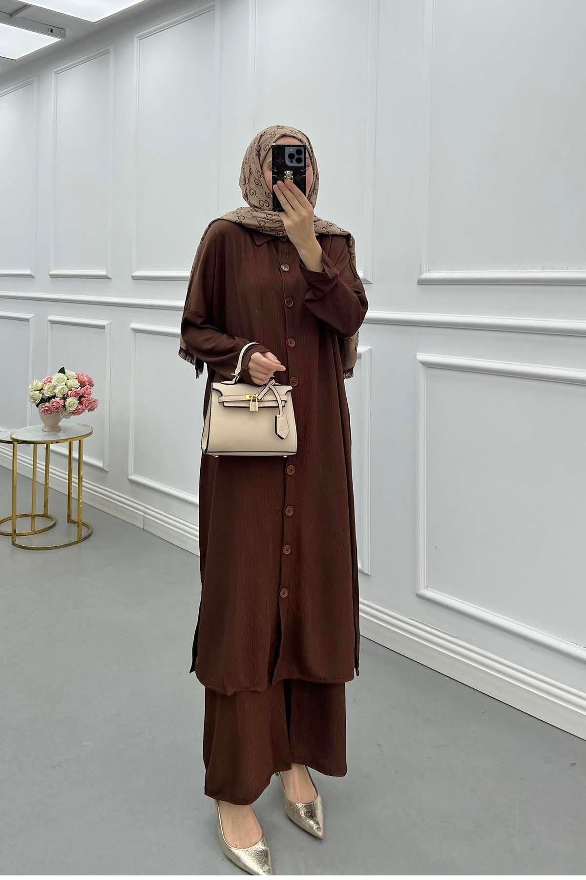 Lina Oversize Gömlek Takım Kahve
