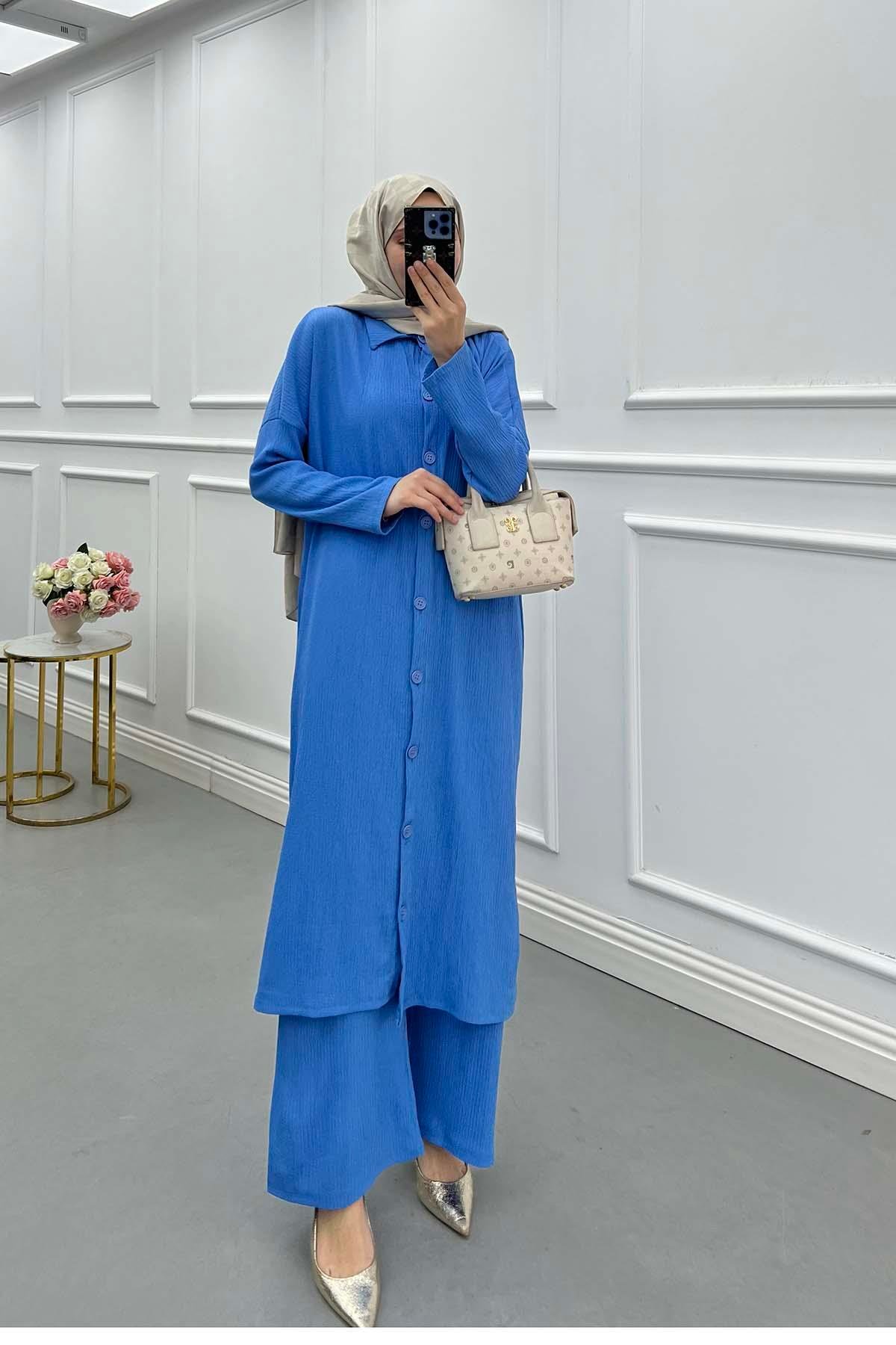 Lina Oversize Gömlek Takım Mavi
