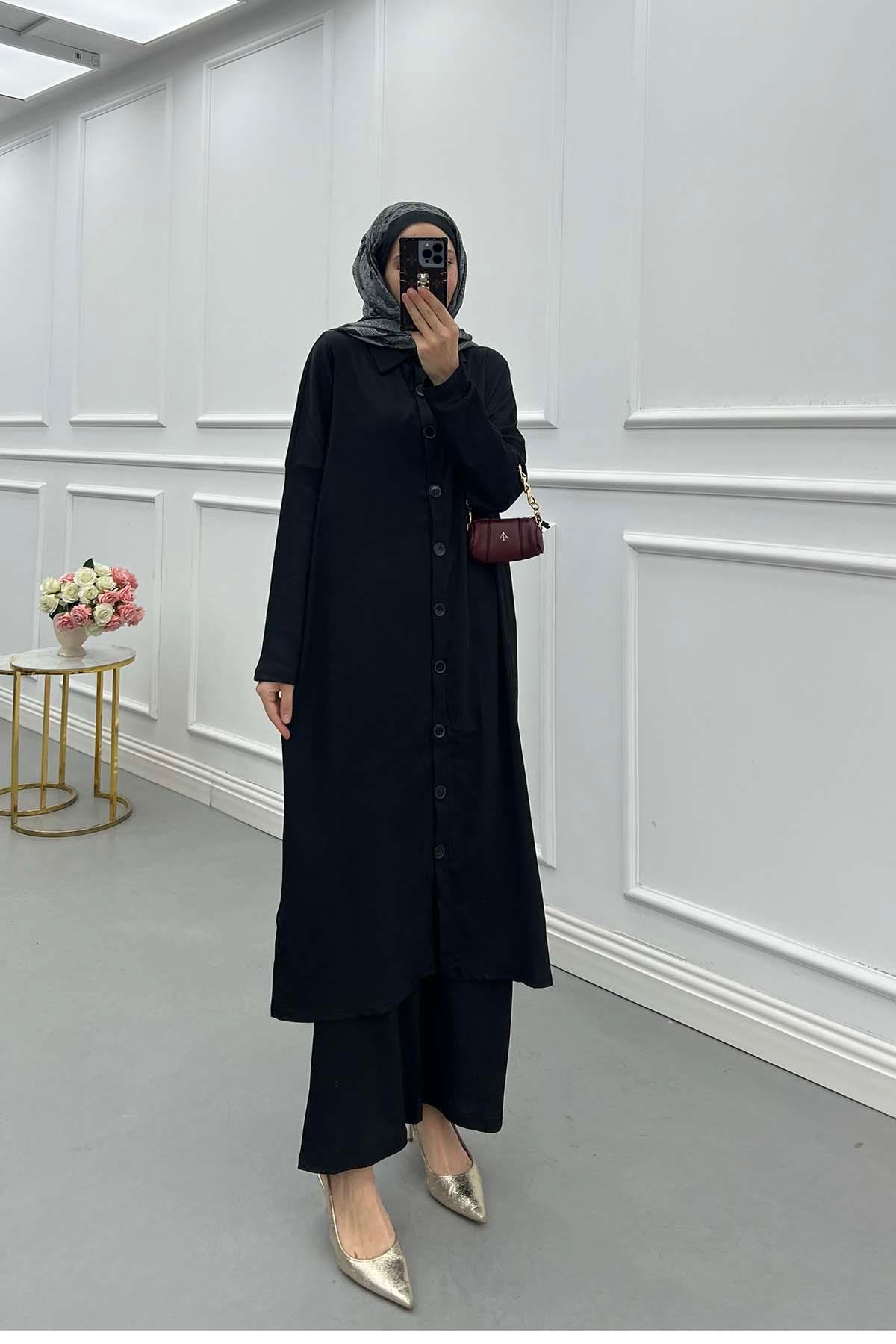 Lina Oversize Gömlek Takım Siyah