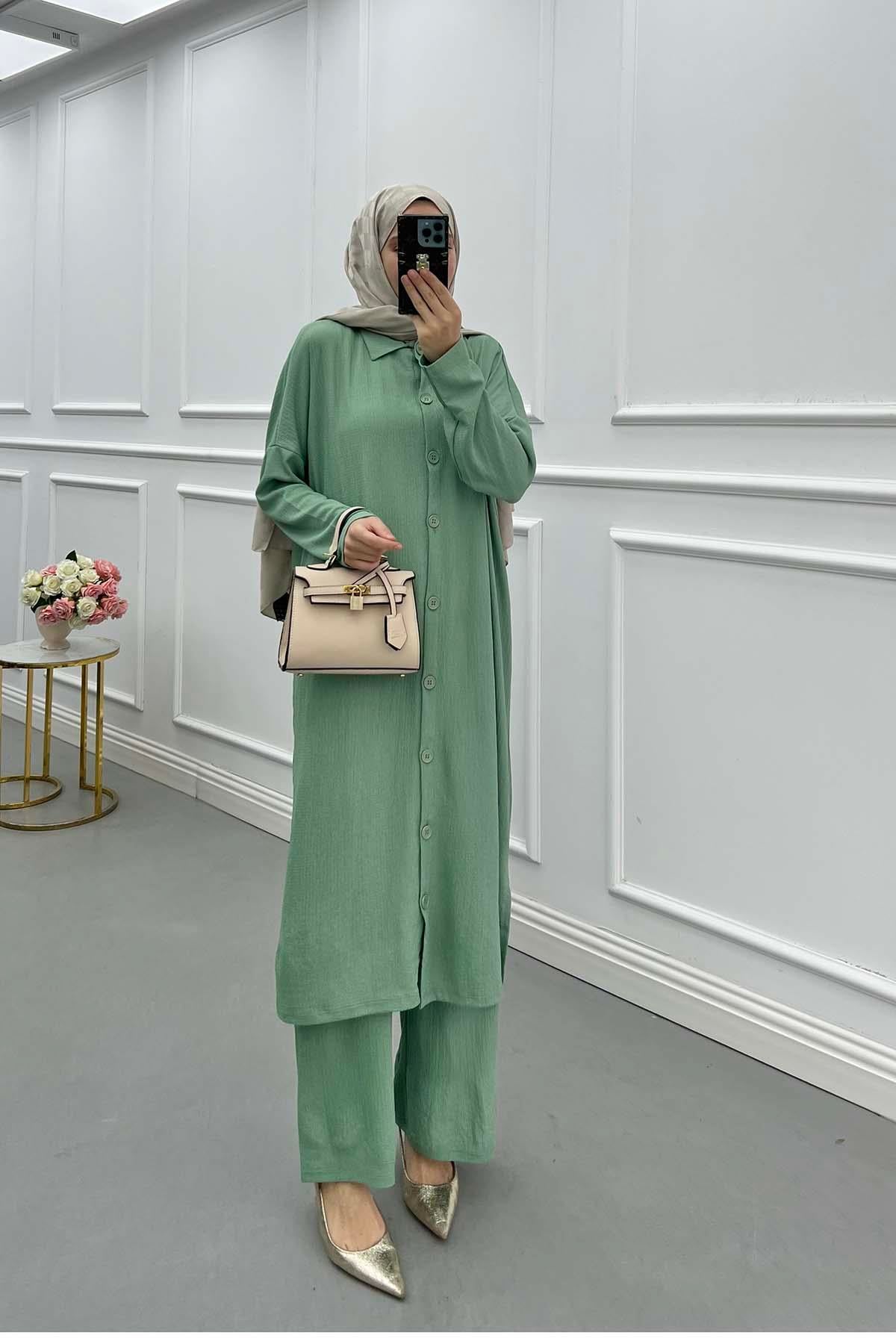 Lina Oversize Gömlek Takım Su Yeşili