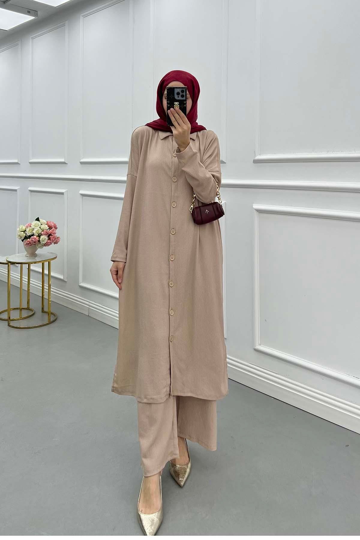 Lina Oversize Gömlek Takım Vizon