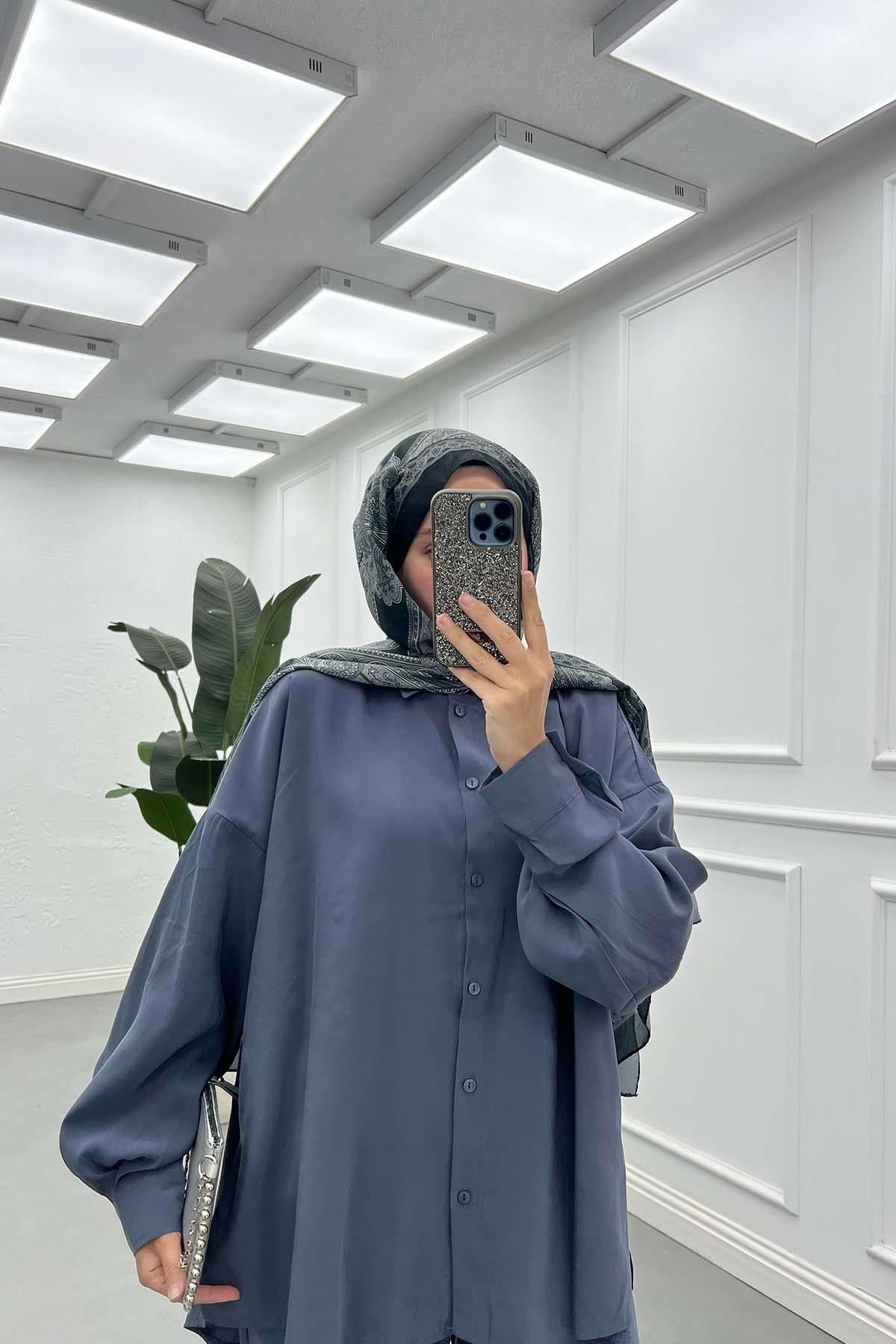 Linen Breeze Düşük Omuzlu  Salaş Takım Antrasit