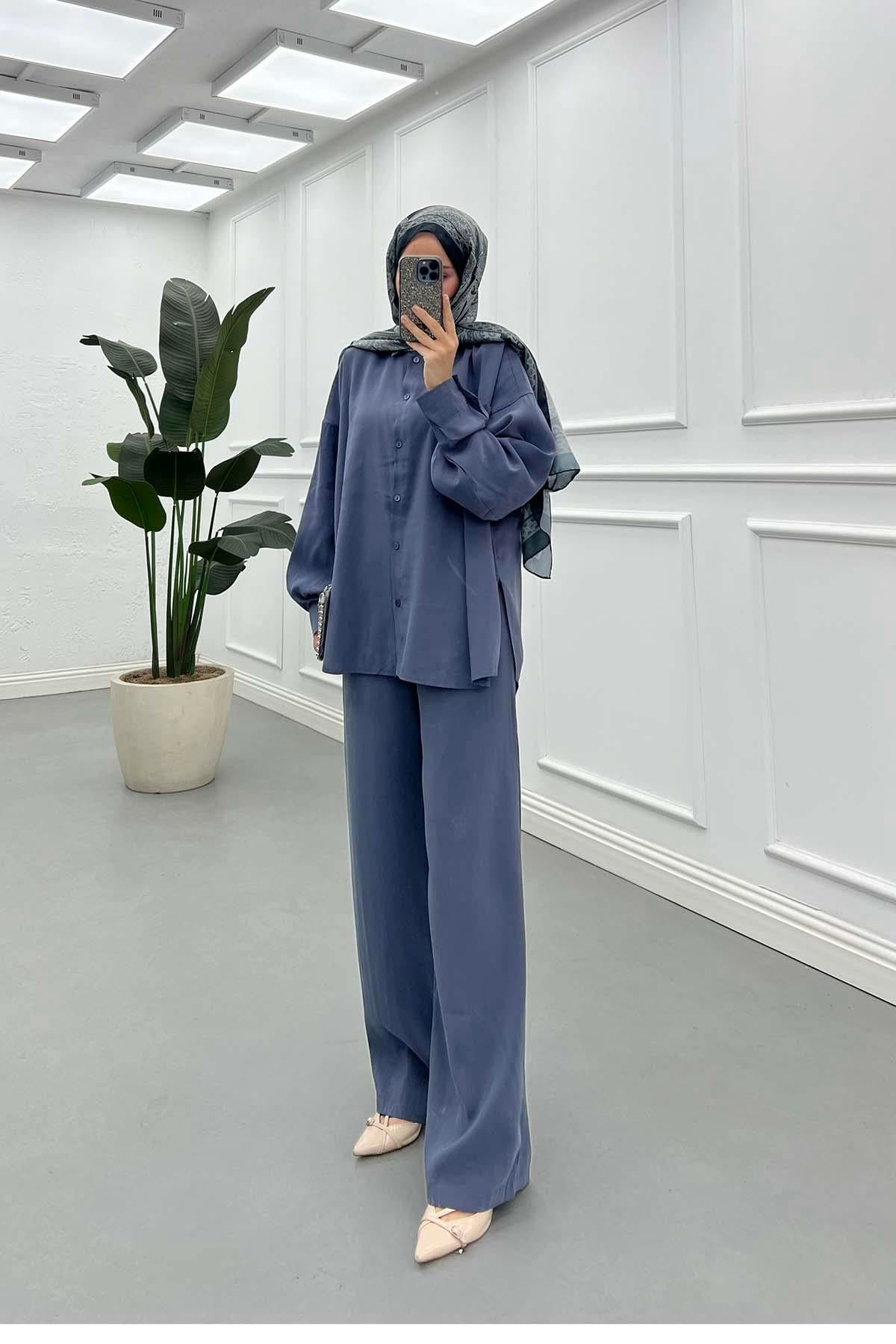 Linen Breeze Düşük Omuzlu  Salaş Takım Antrasit