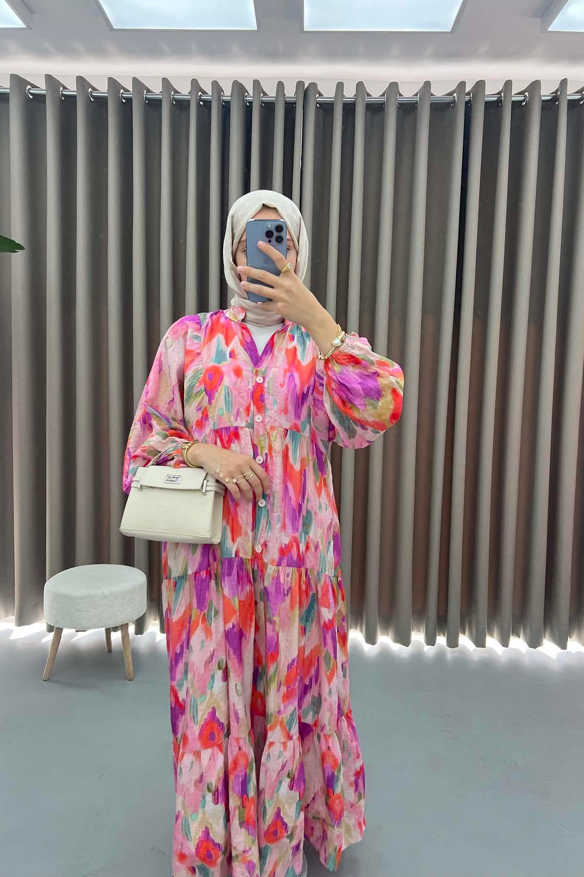 Mango Kumaş Desenli Elbise Mor