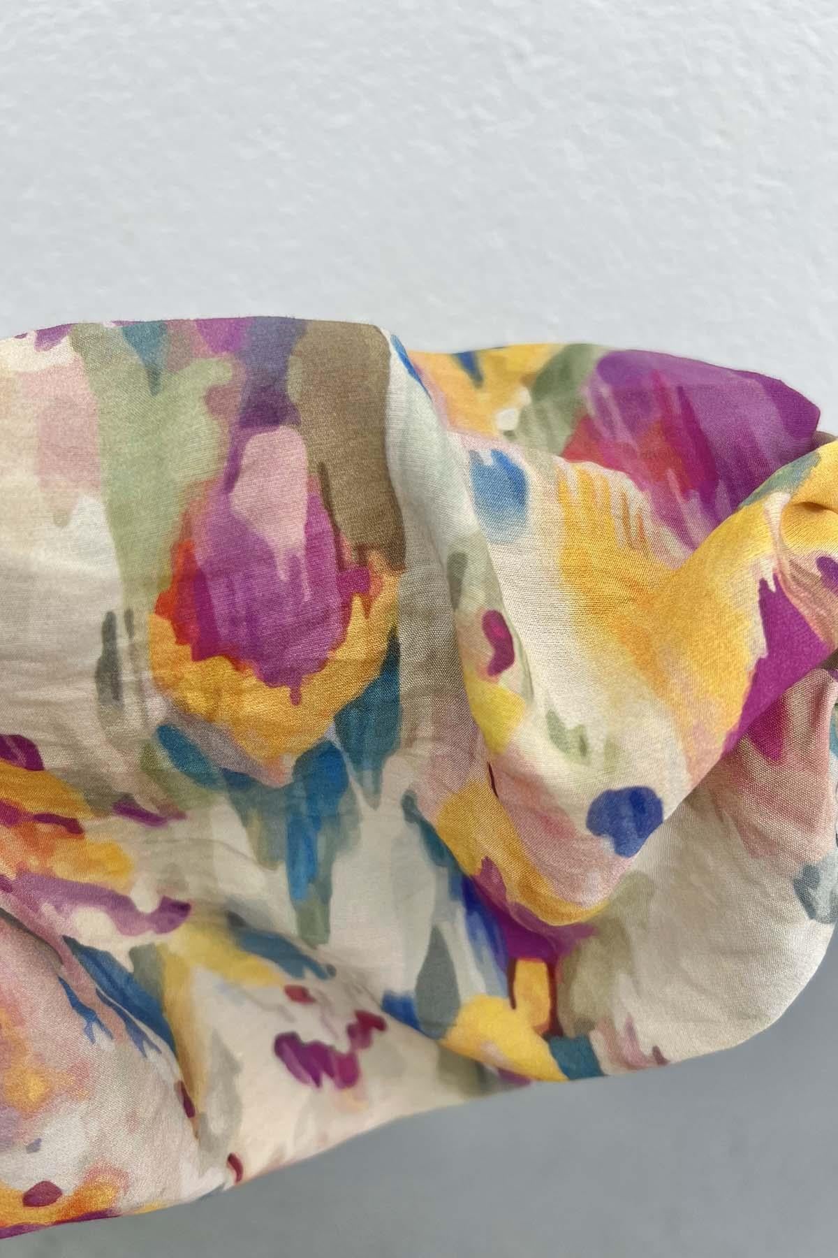 Mango Kumaş Desenli Elbise Mor