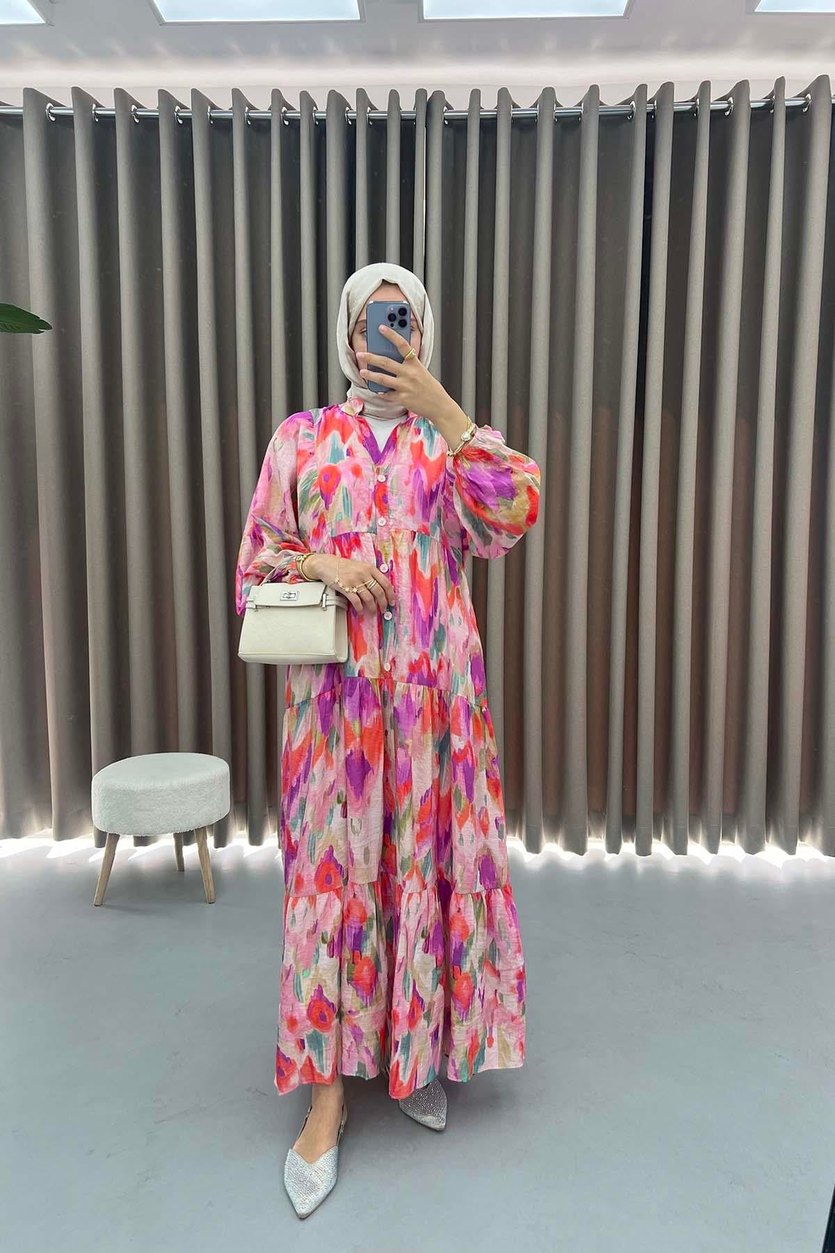 Mango Kumaş Desenli Elbise Mor