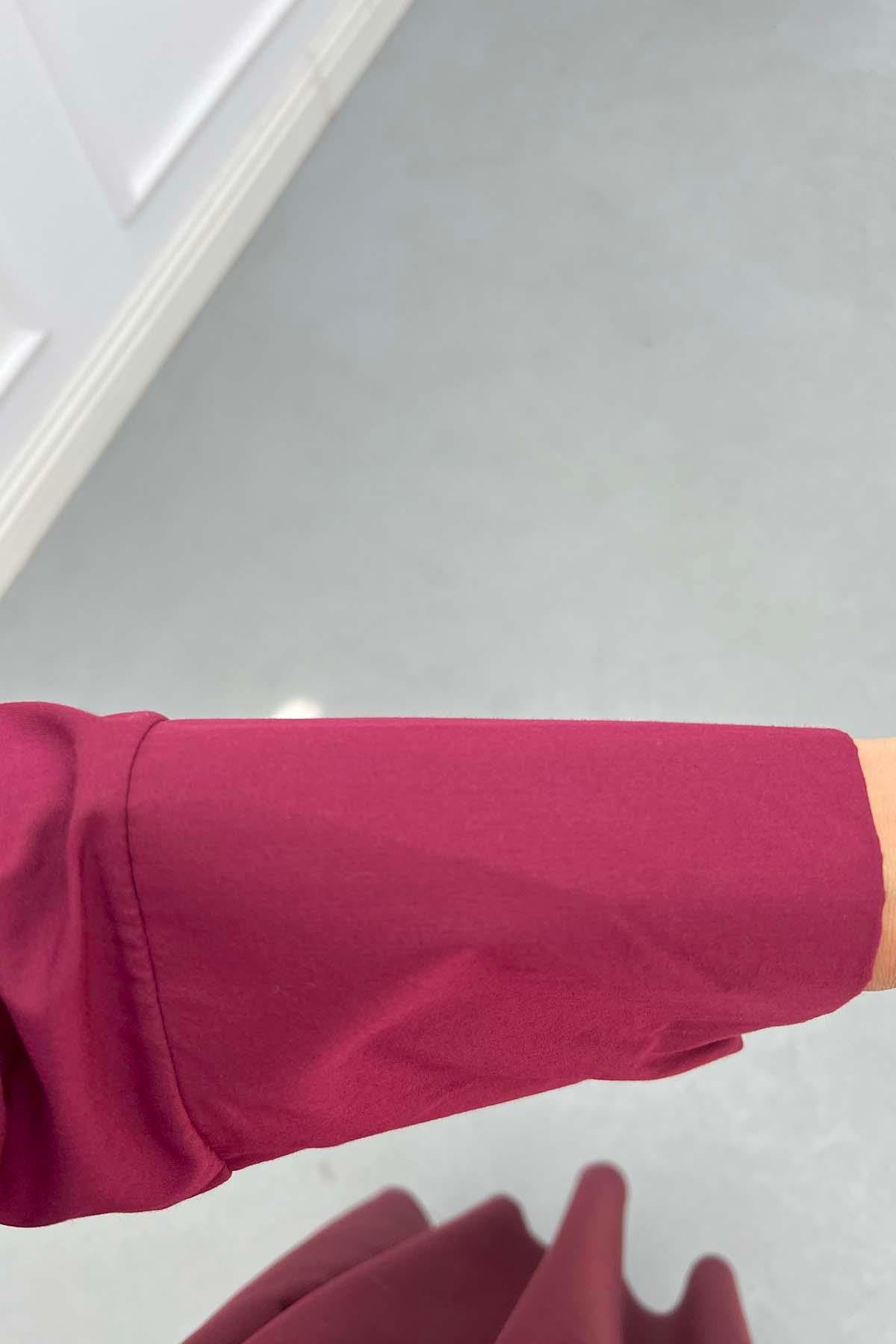Manşet Detaylı Crop Gömlek Bordo