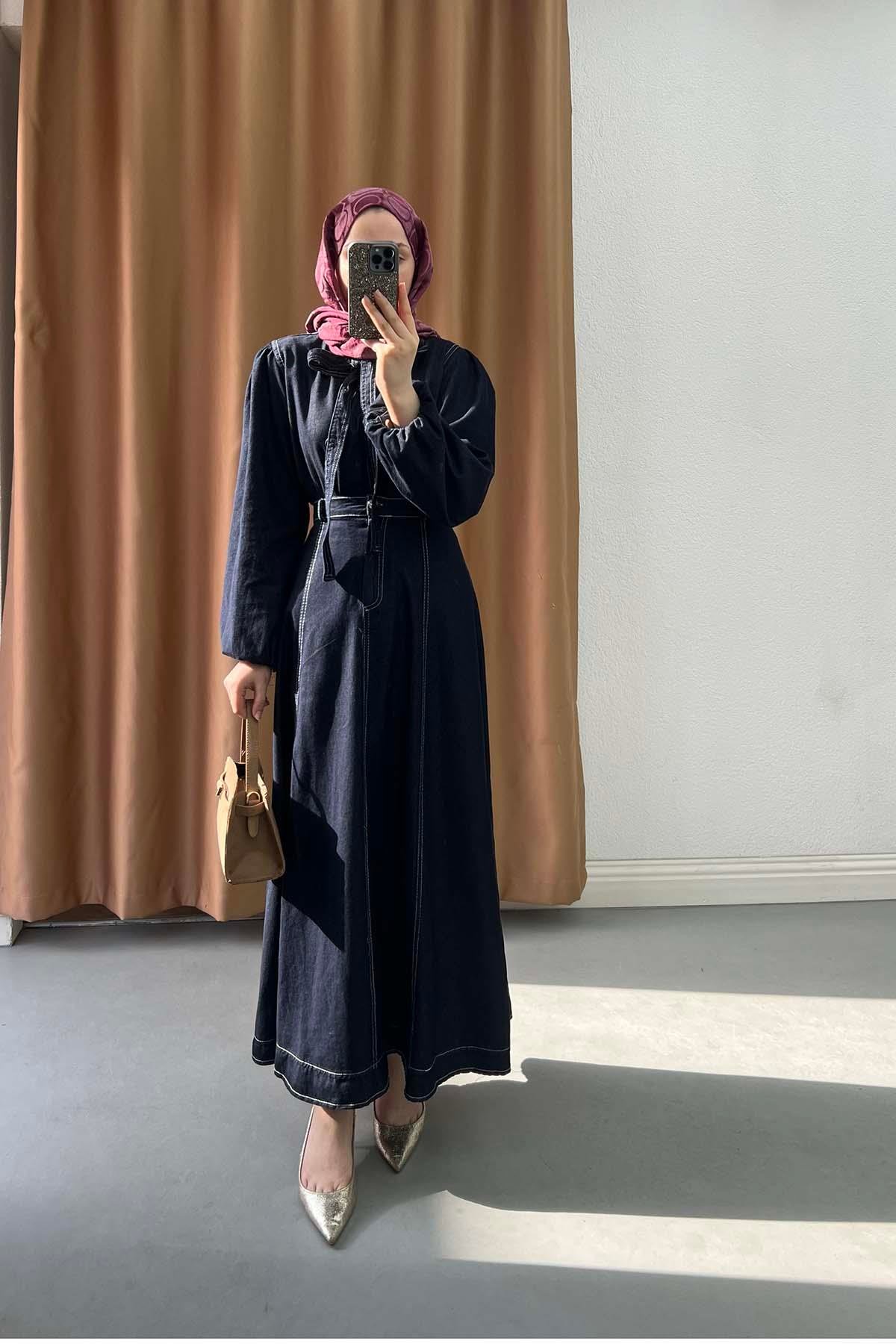 Marin Stil Papyon Bağlamalı Kot Takım Koyu Mavi