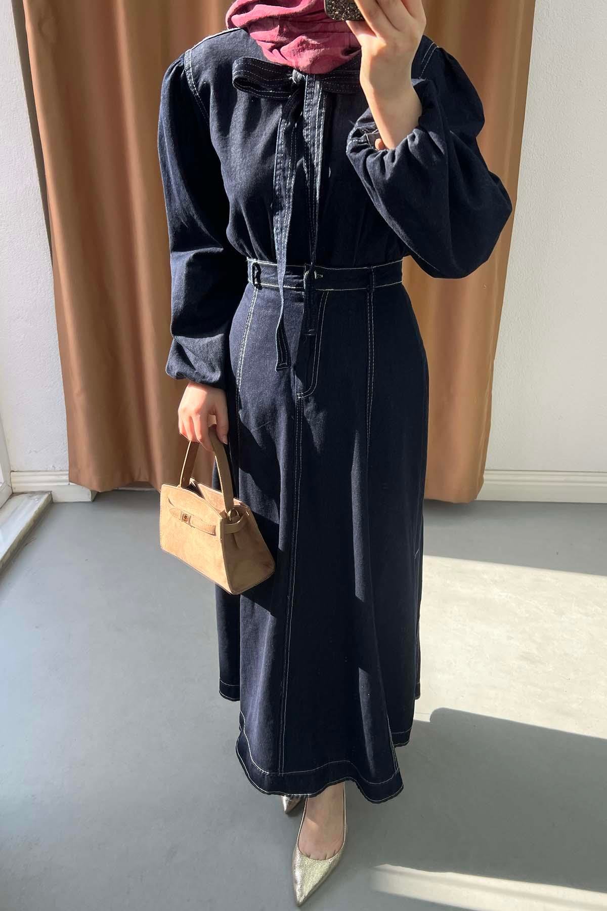 Marin Stil Papyon Bağlamalı Kot Takım Koyu Mavi