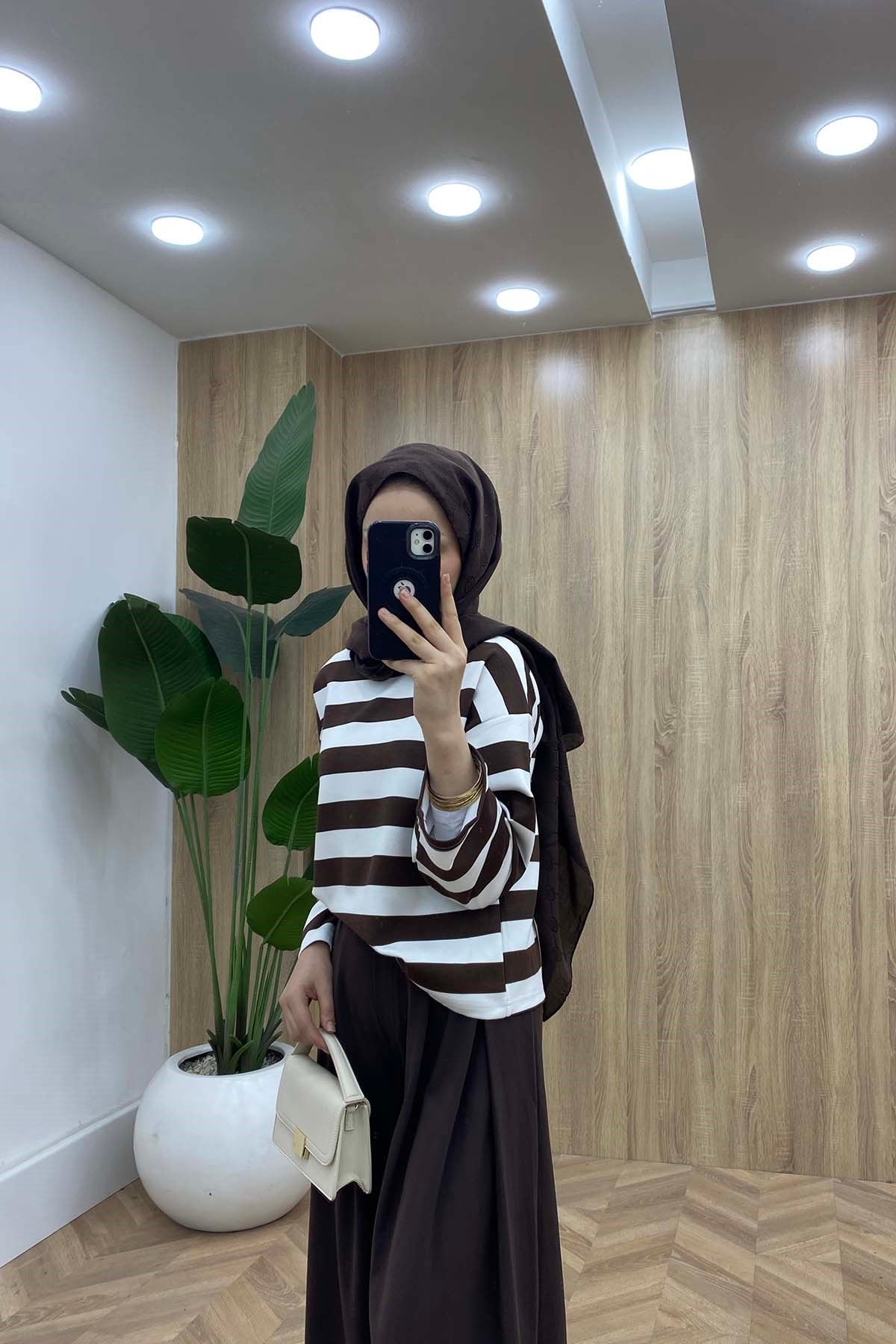 Marina Çizgili Sweatshirt Kahve