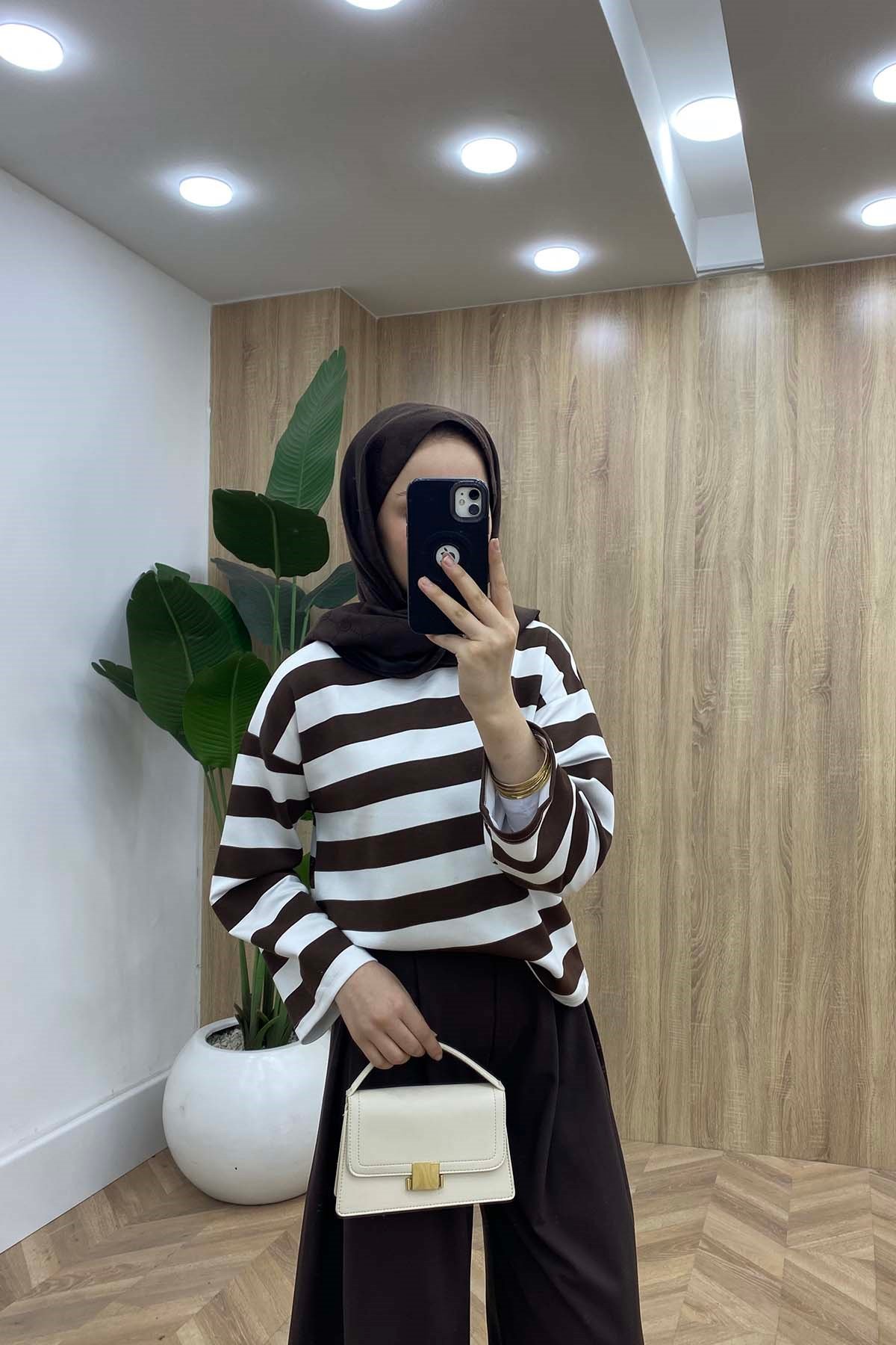 Marina Çizgili Sweatshirt Kahve