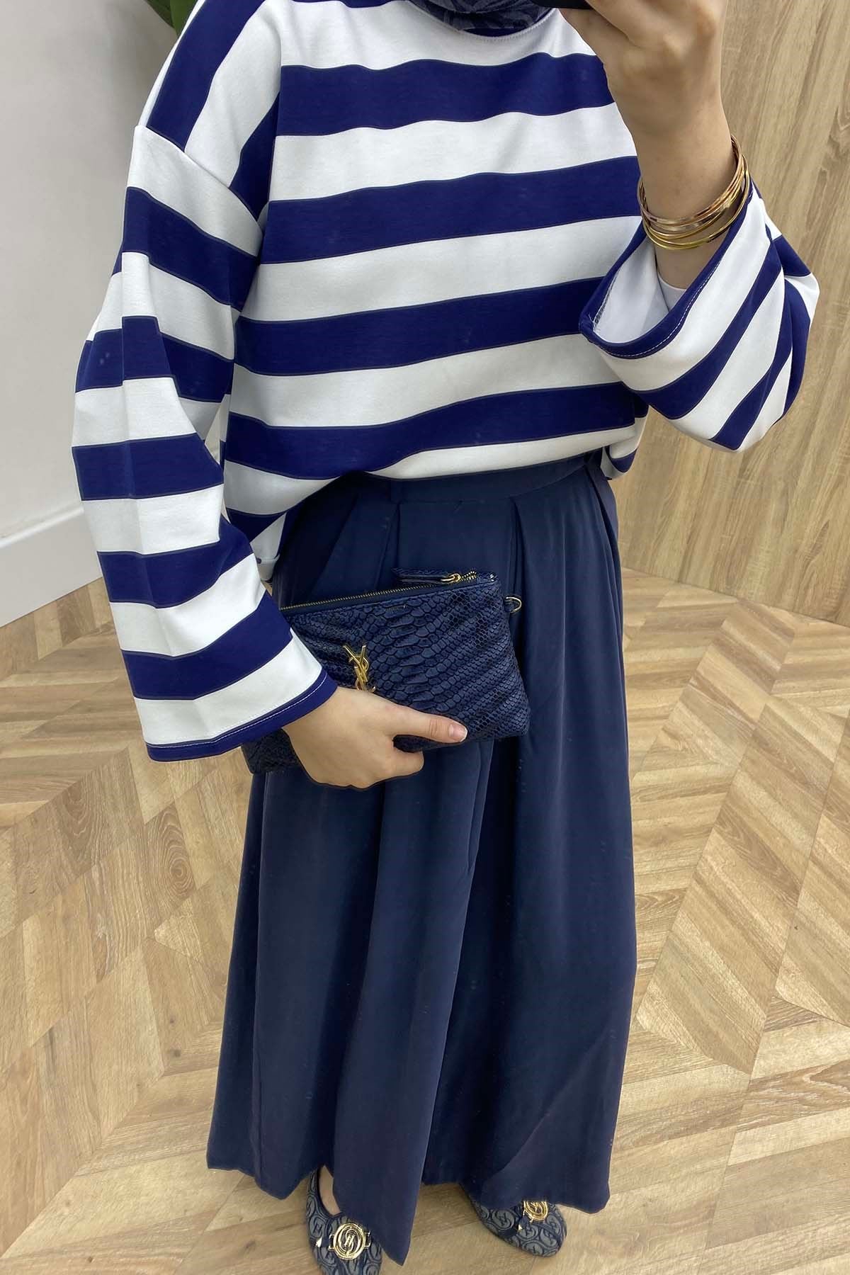 Marina Çizgili Sweatshirt Lacivert