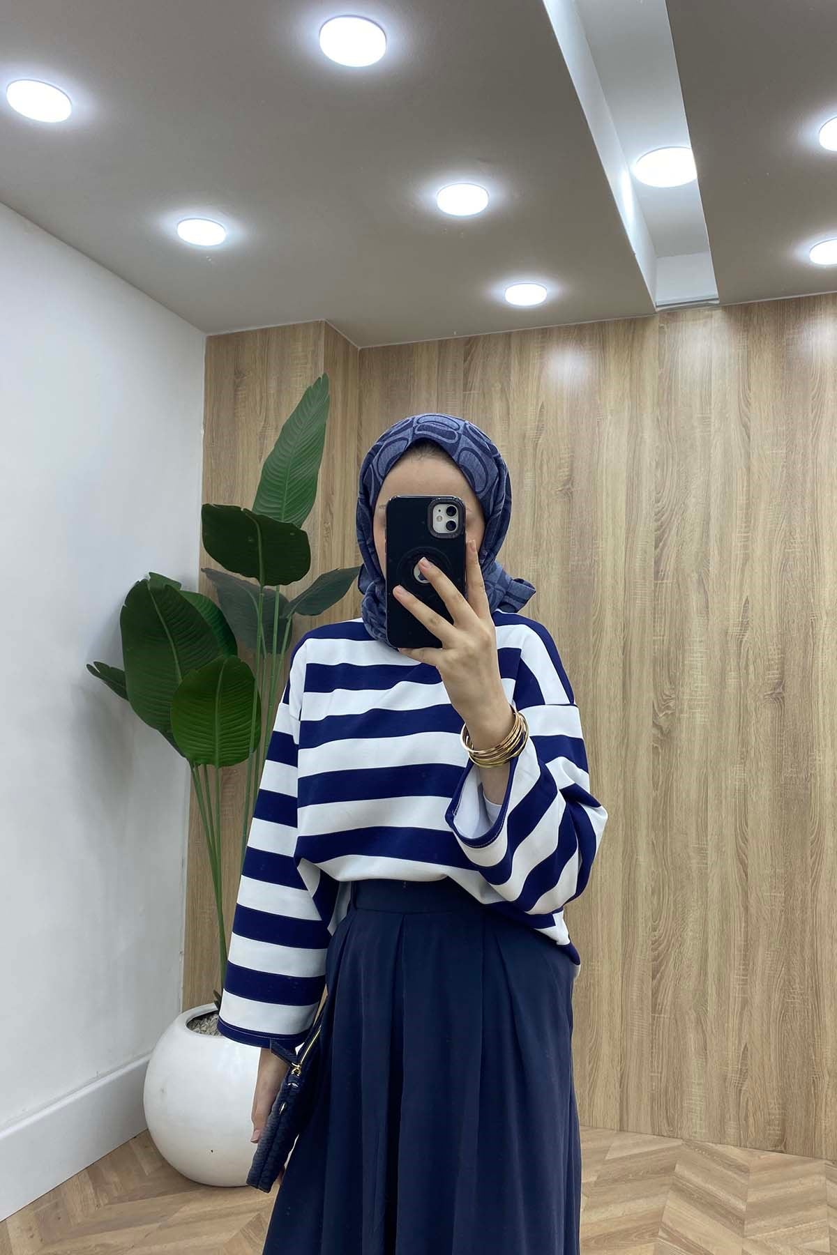 Marina Çizgili Sweatshirt Lacivert