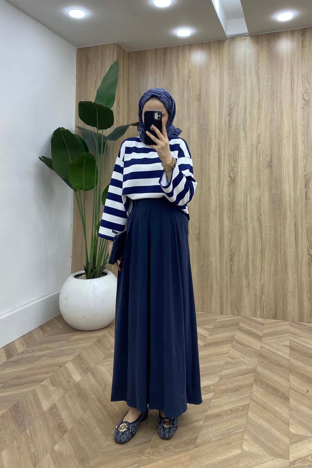 Marina Çizgili Sweatshirt Lacivert