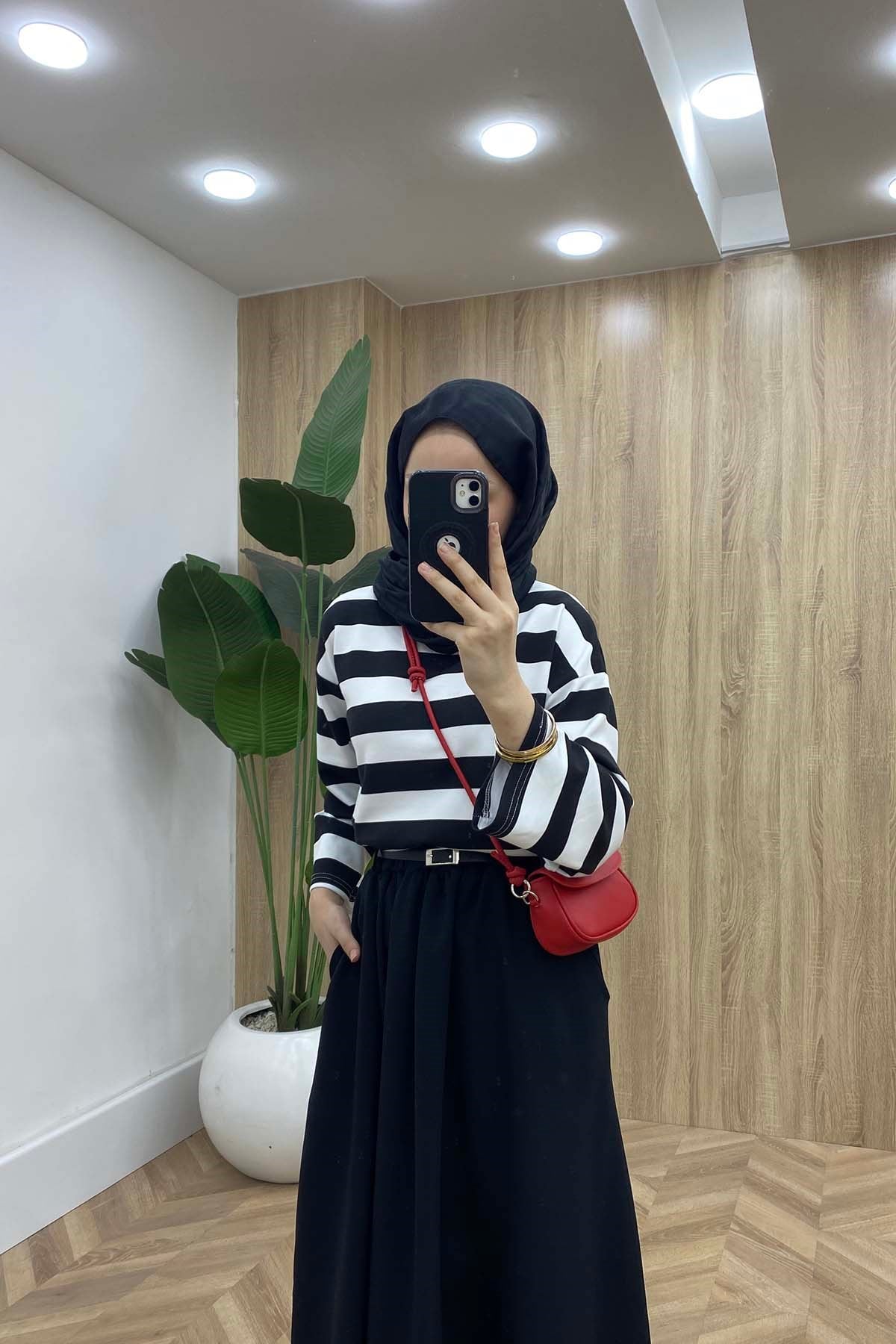 Marina Çizgili Sweatshirt Siyah