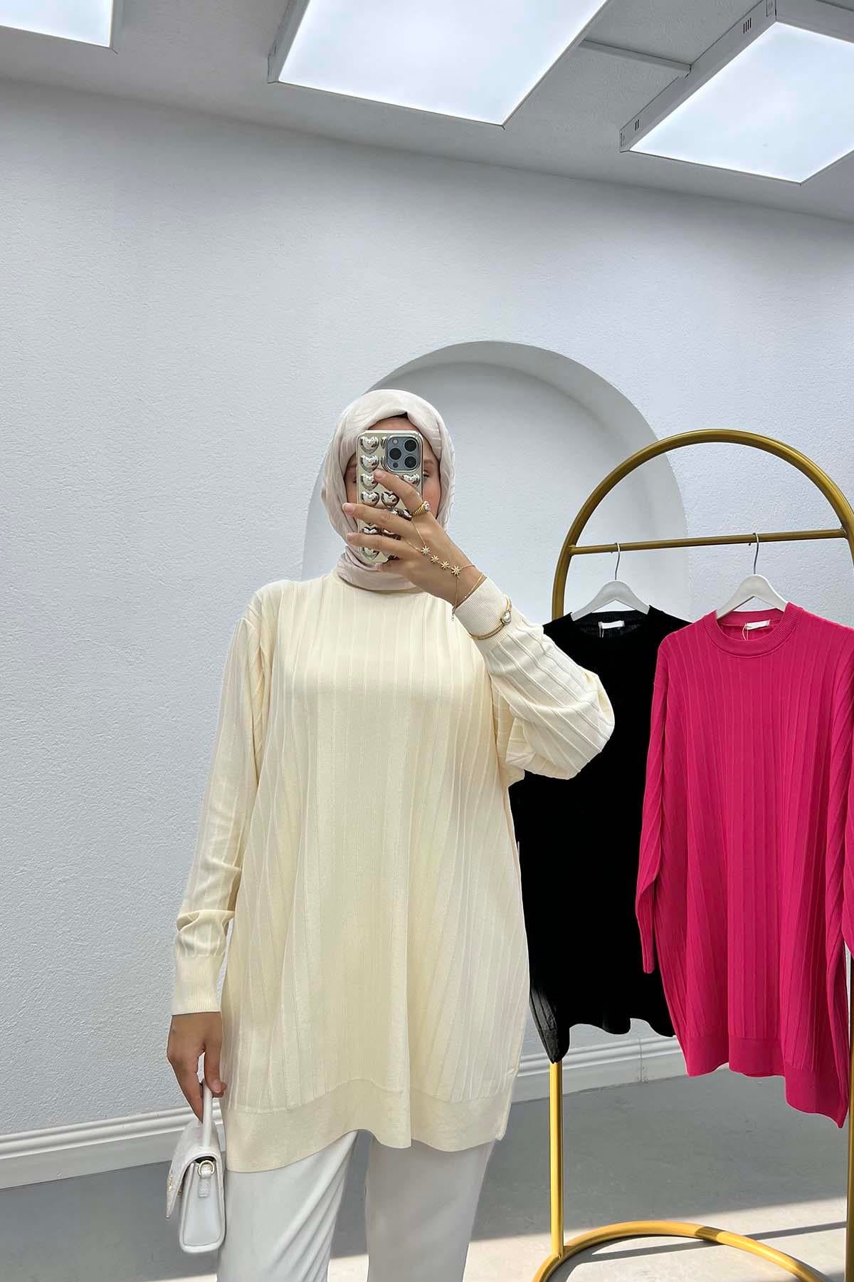 Merserize Fitilli Tunik Bej