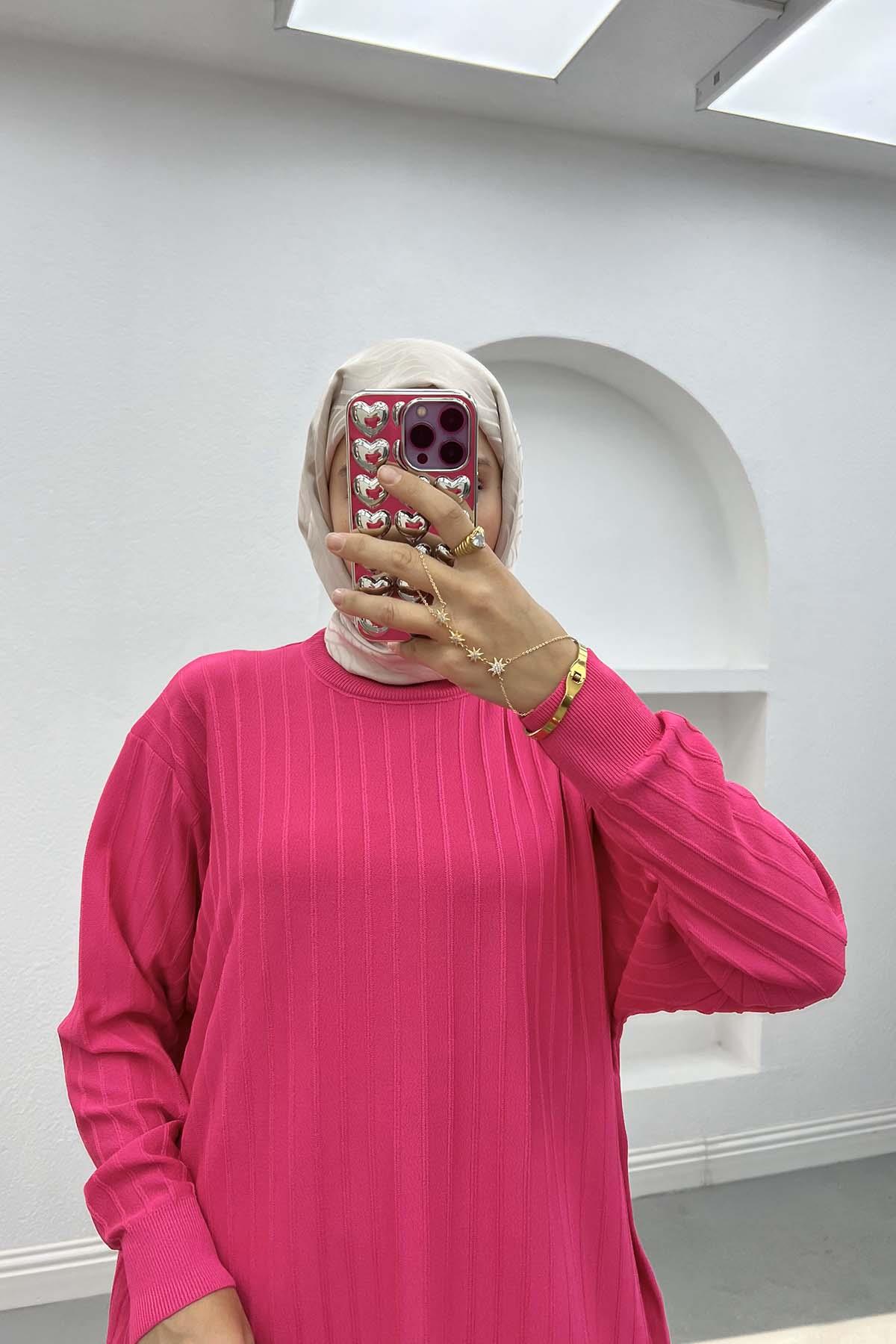 Merserize Fitilli Tunik Fuşya