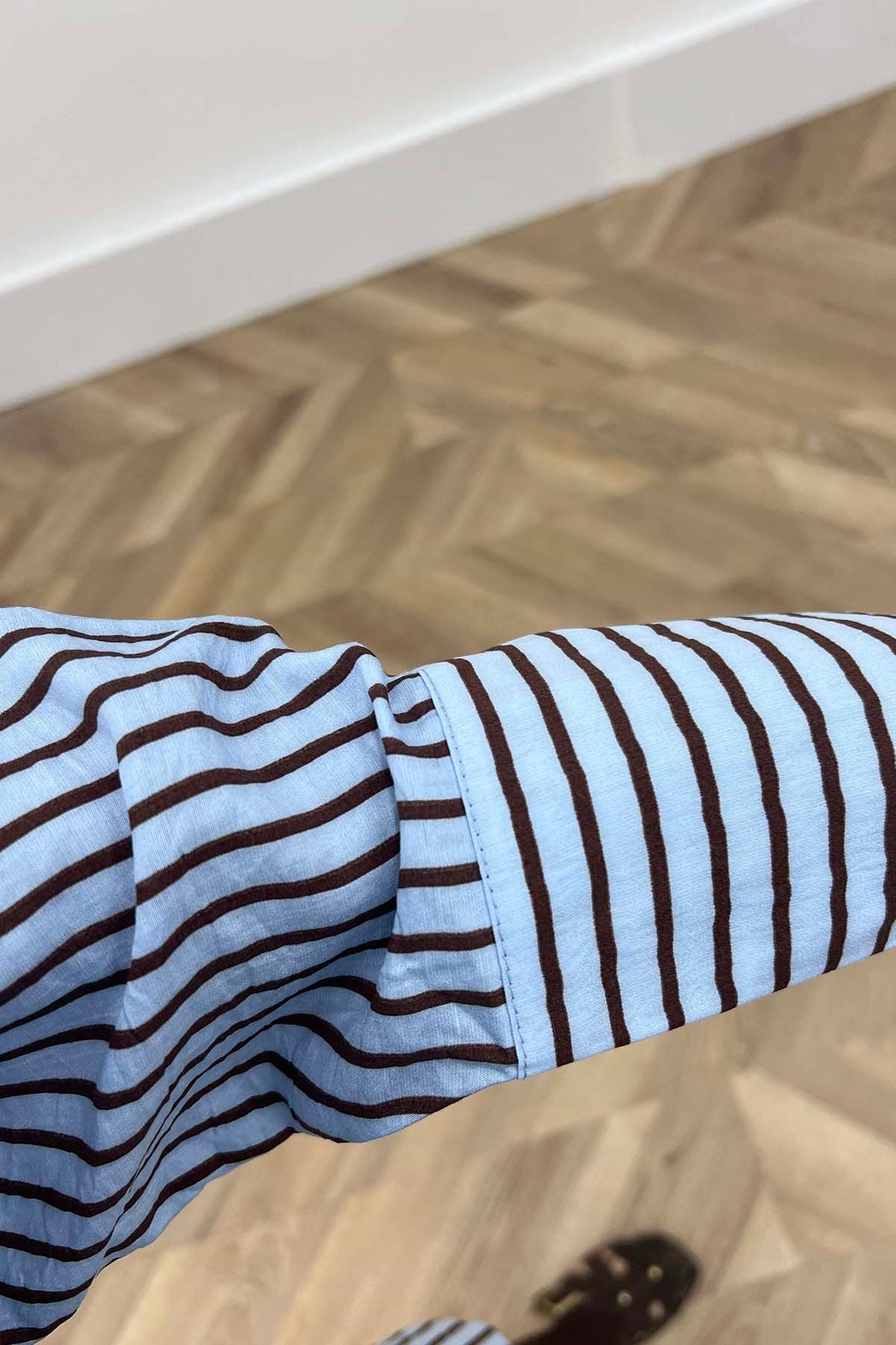 Mina Kendinden Çizgili Modern Gömlek Mavi