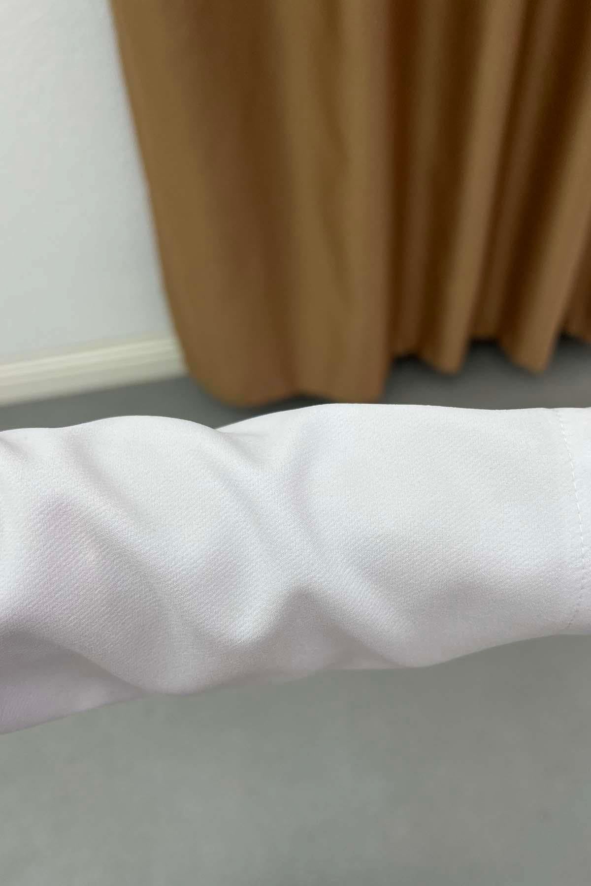 Minimalist Kesim Kemerli Elbise Beyaz