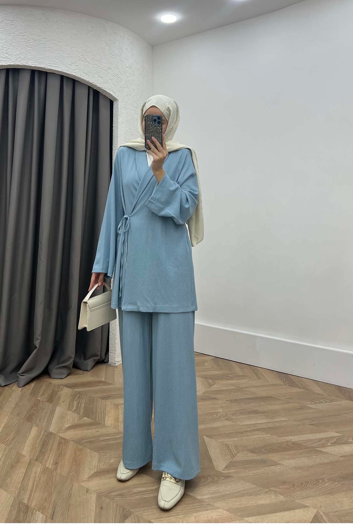 Minimalist Tasarım Kimono Takım Bebe Mavi