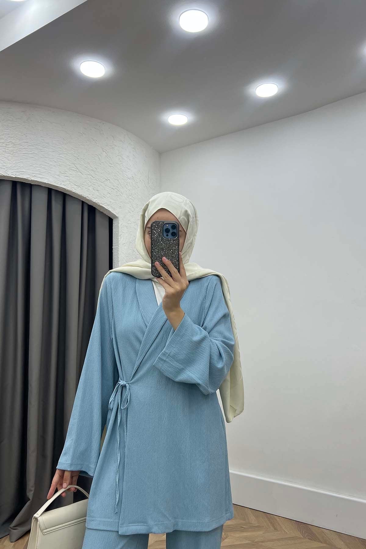 Minimalist Tasarım Kimono Takım Bebe Mavi