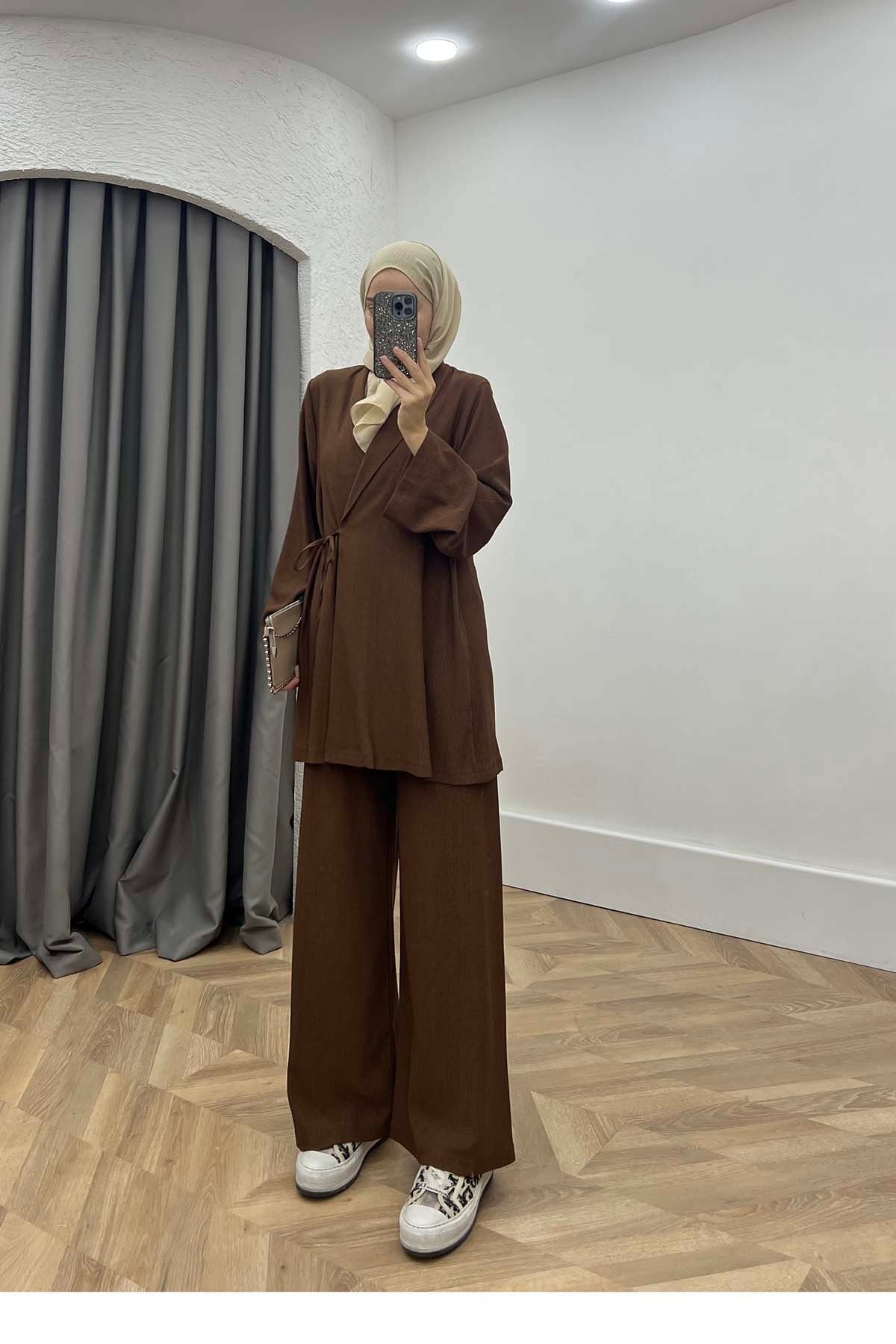 Minimalist Tasarım Kimono Takım Kahve