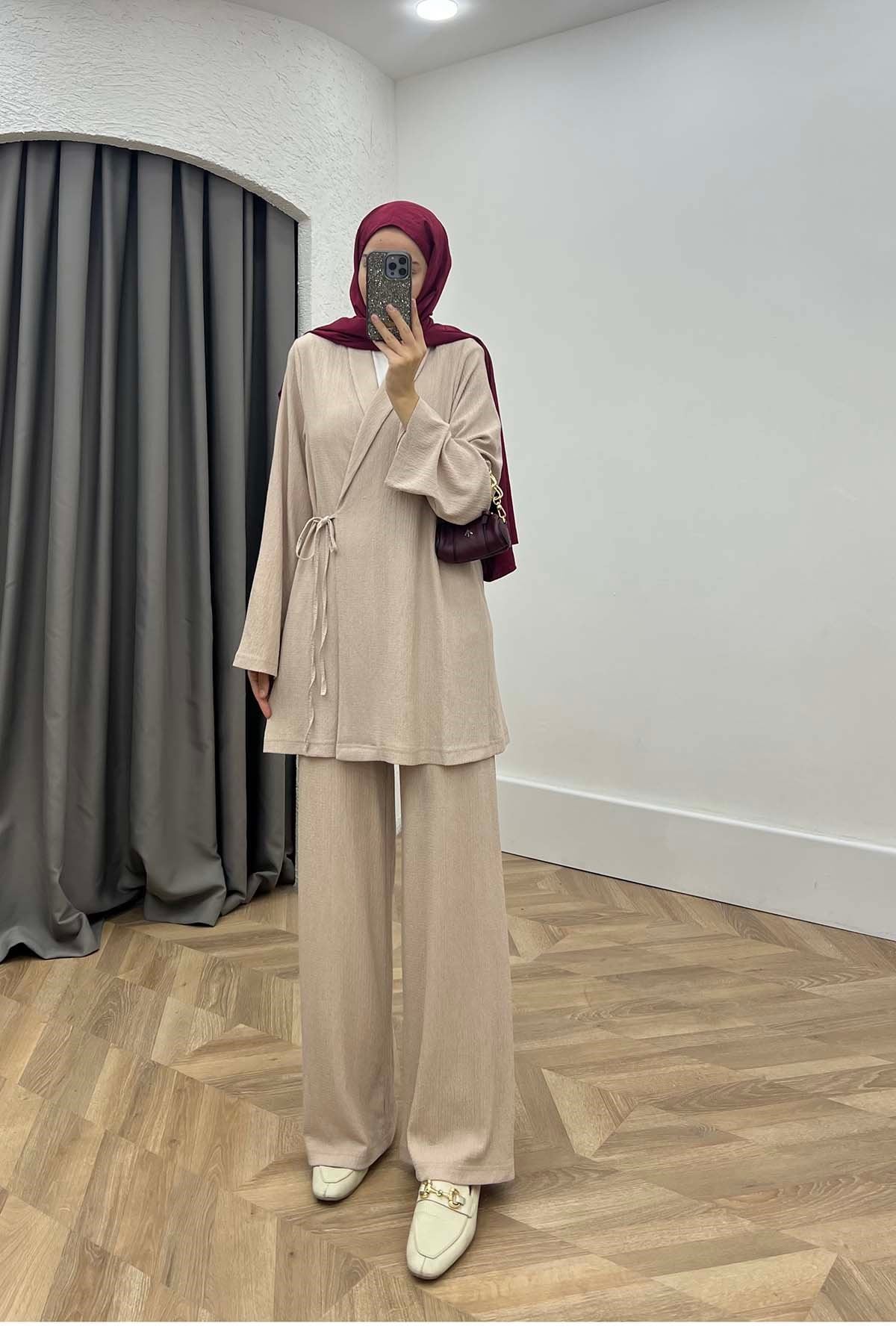 Minimalist Tasarım Kimono Takım Pudra