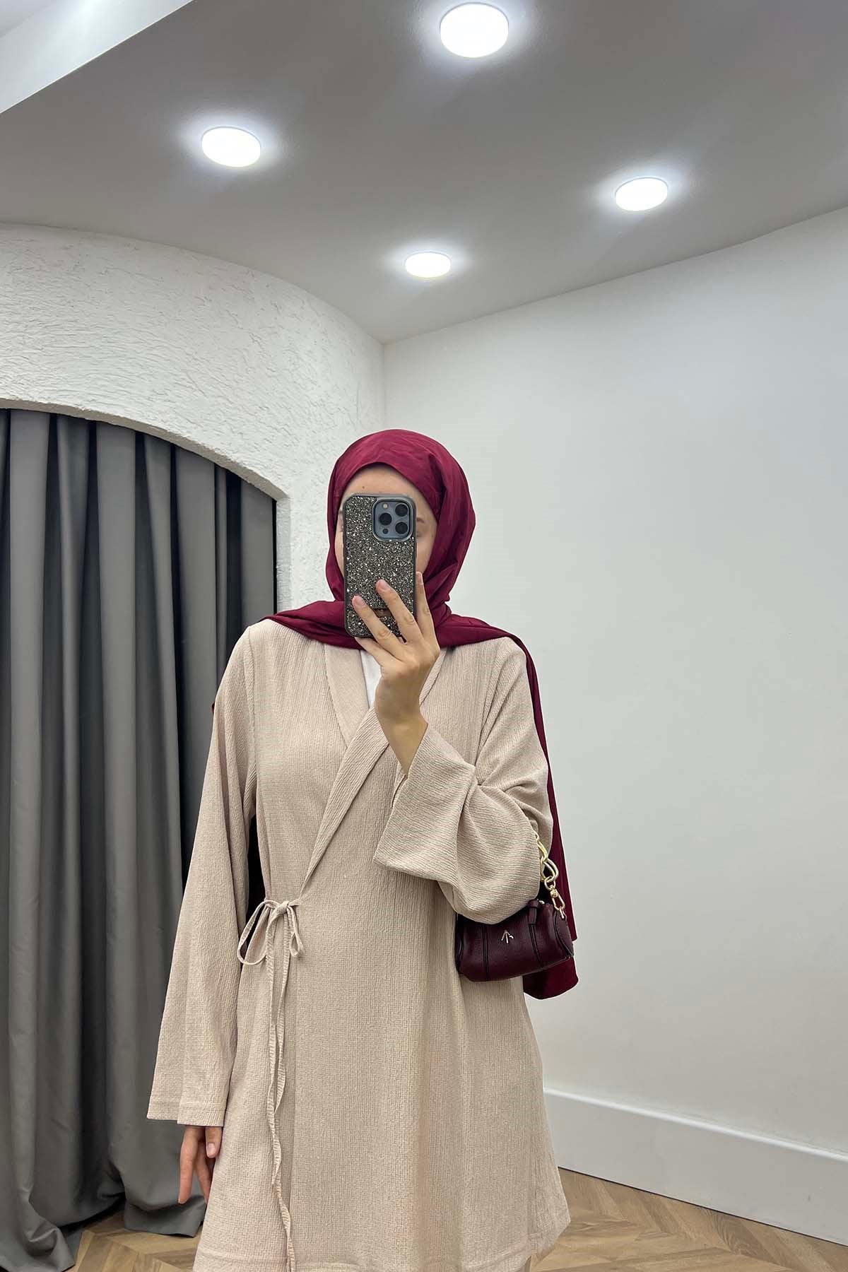 Minimalist Tasarım Kimono Takım Pudra