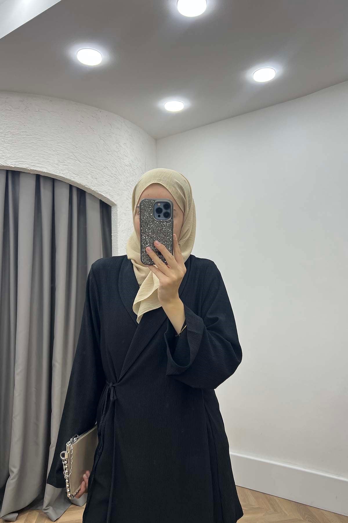 Minimalist Tasarım Kimono Takım Siyah