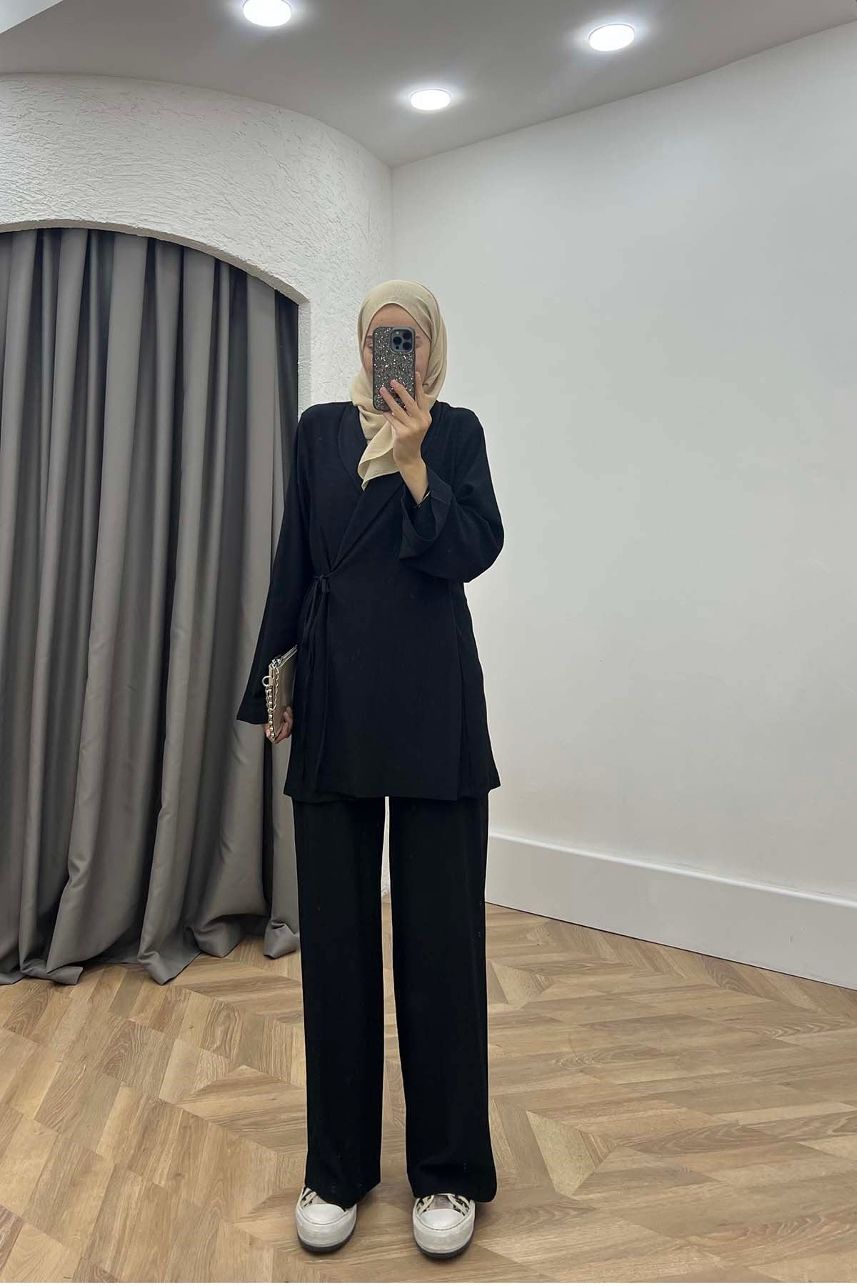 Minimalist Tasarım Kimono Takım Siyah