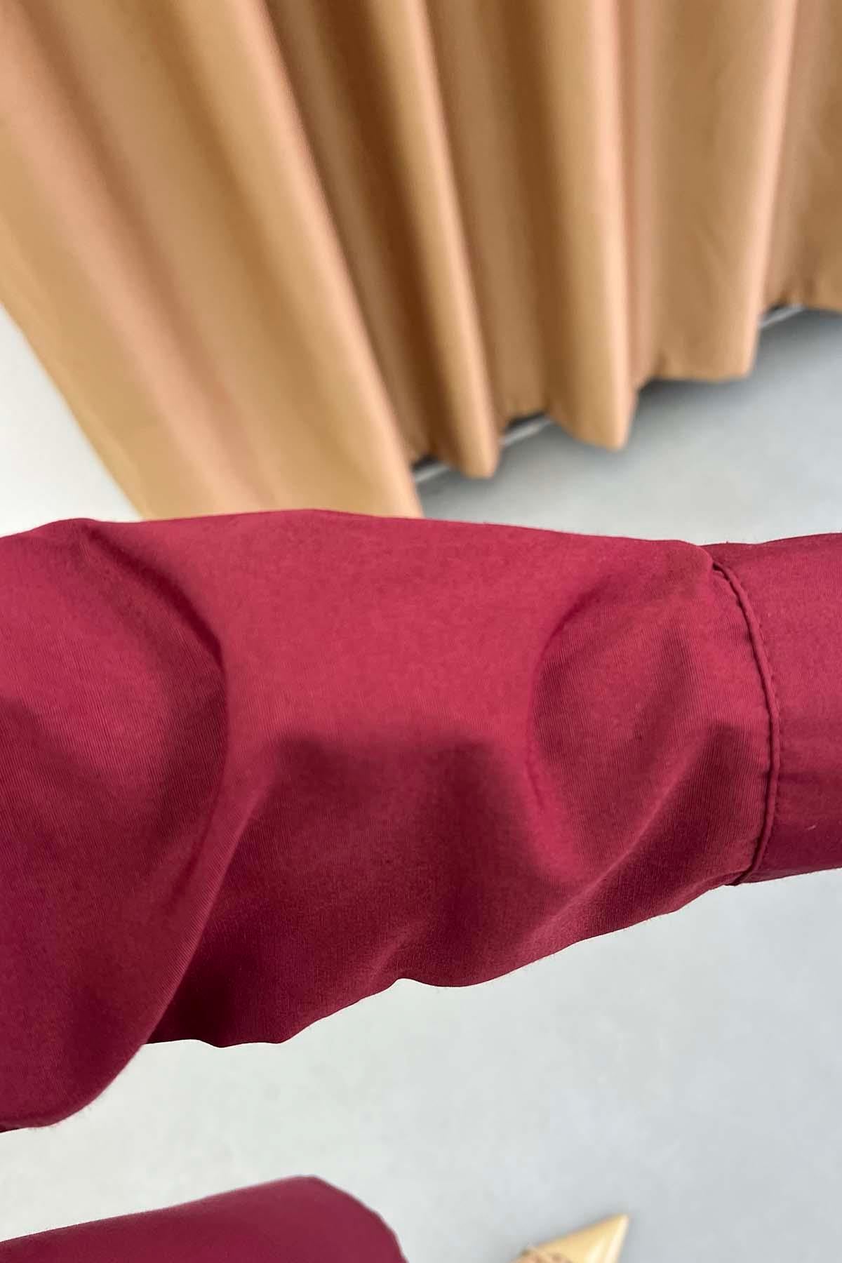 Modern Fularlı Aksesuar Detaylı Gömlek Bordo