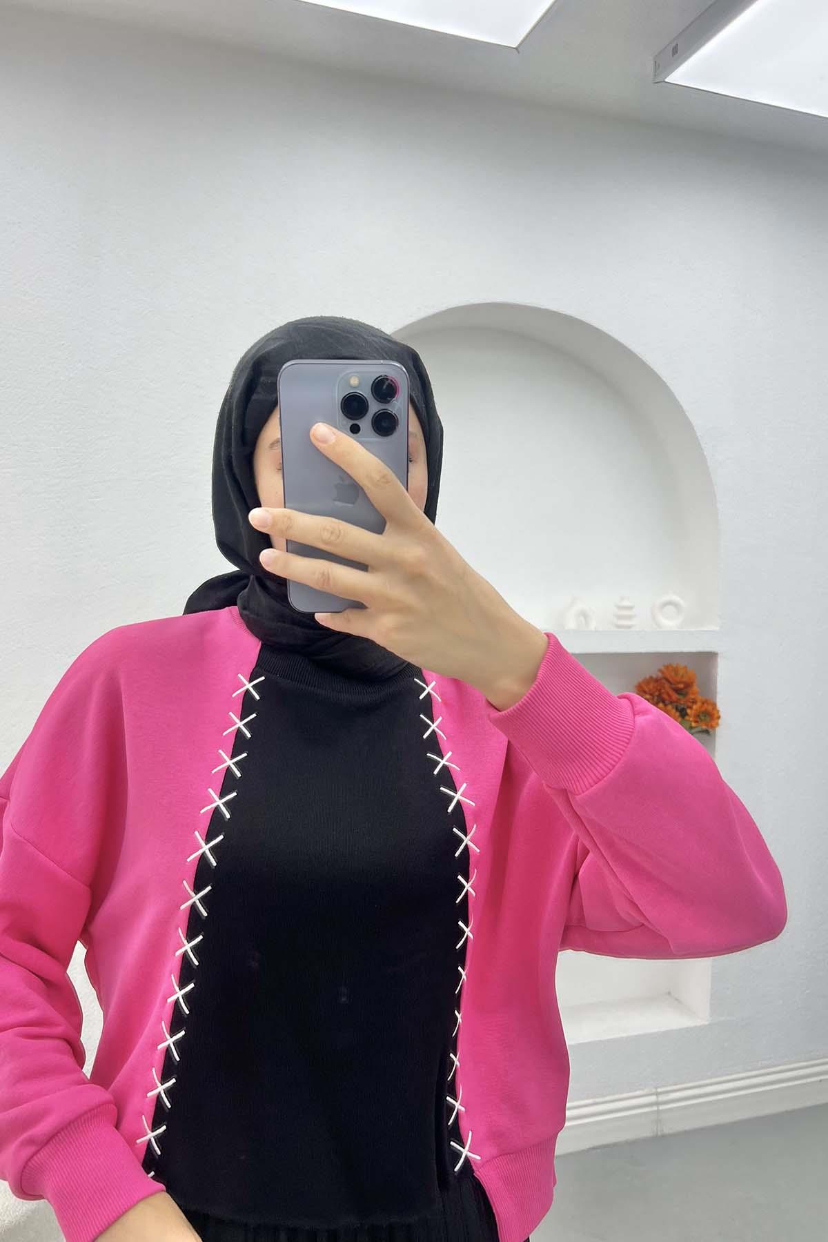 Nakış Detaylı Sweatshirt Fuşya