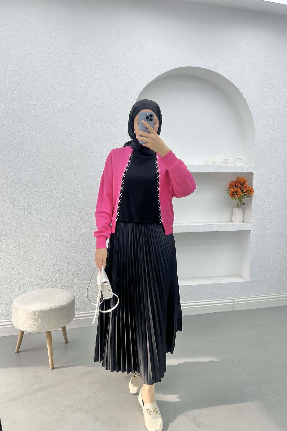 Nakış Detaylı Sweatshirt Fuşya