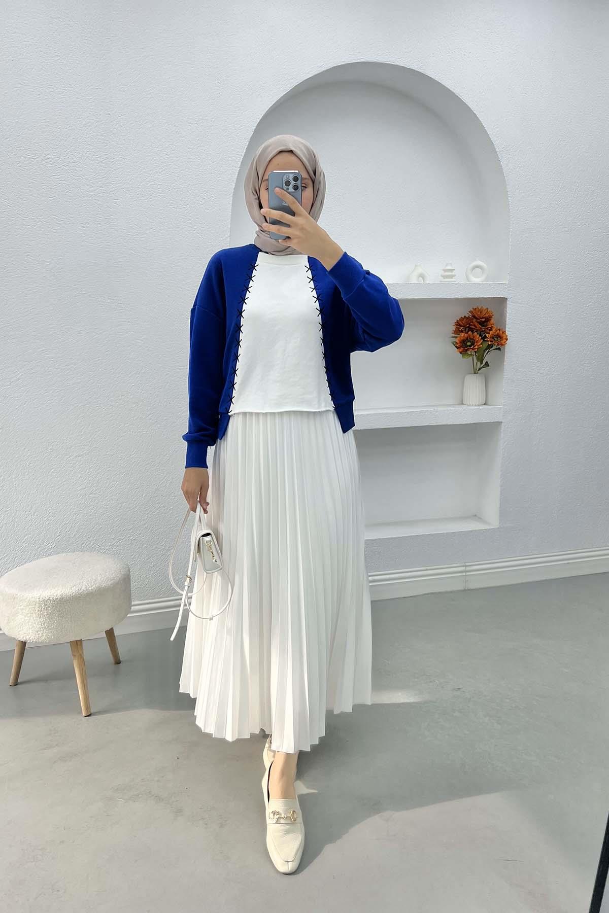 Nakış Detaylı Sweatshirt Saks Mavi