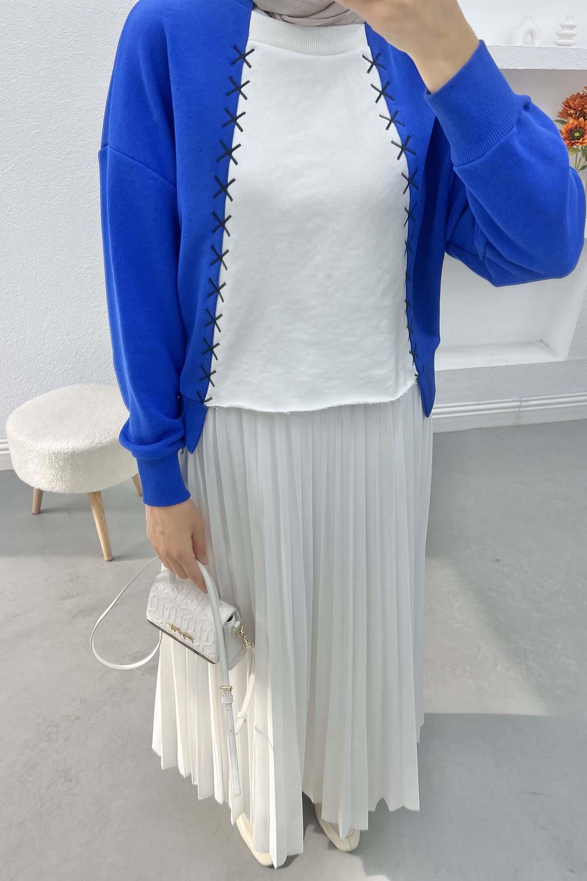 Nakış Detaylı Sweatshirt Saks Mavi