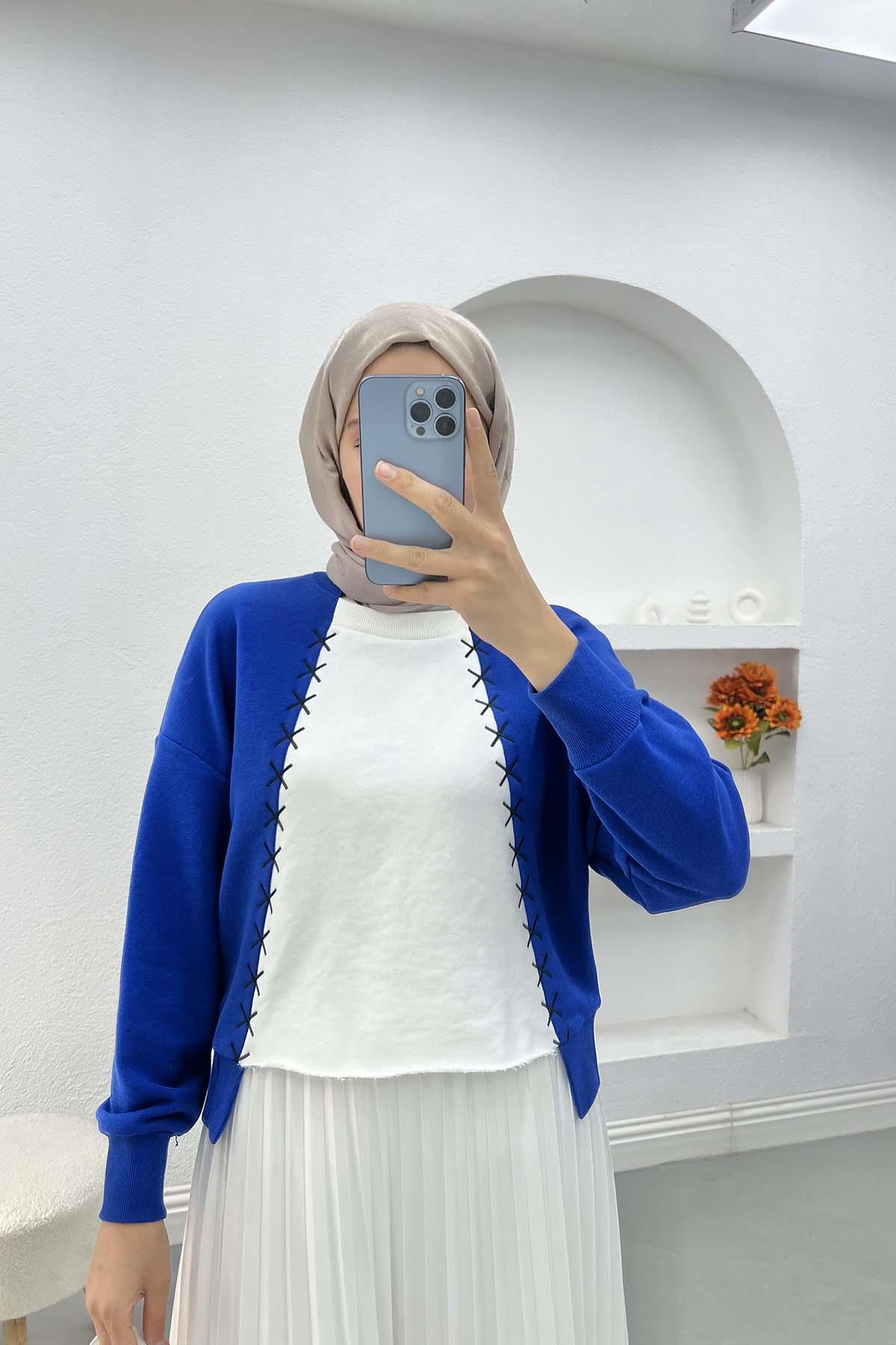 Nakış Detaylı Sweatshirt Saks Mavi
