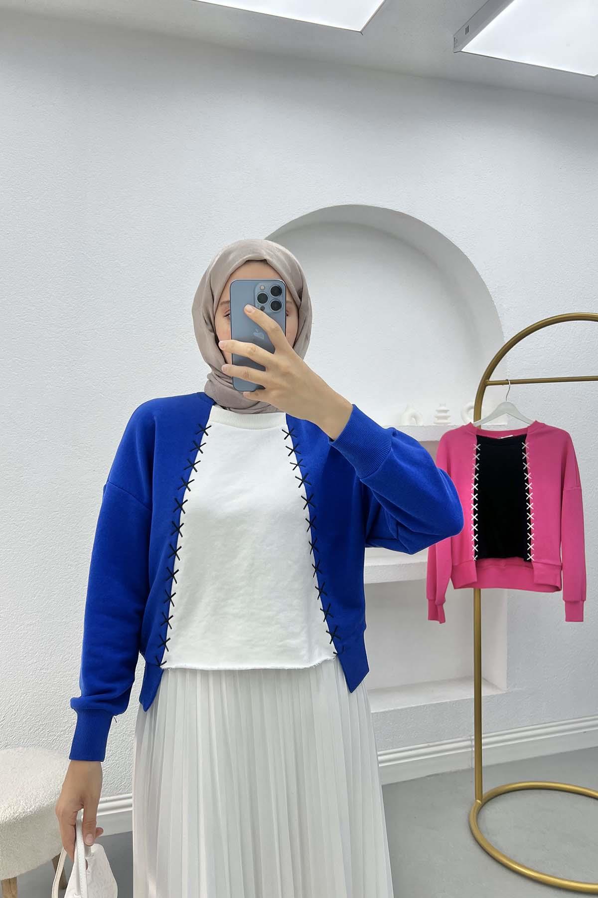 Nakış Detaylı Sweatshirt Saks Mavi