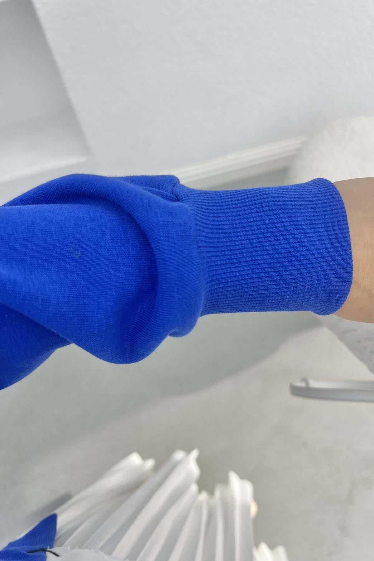 Nakış Detaylı Sweatshirt Saks Mavi