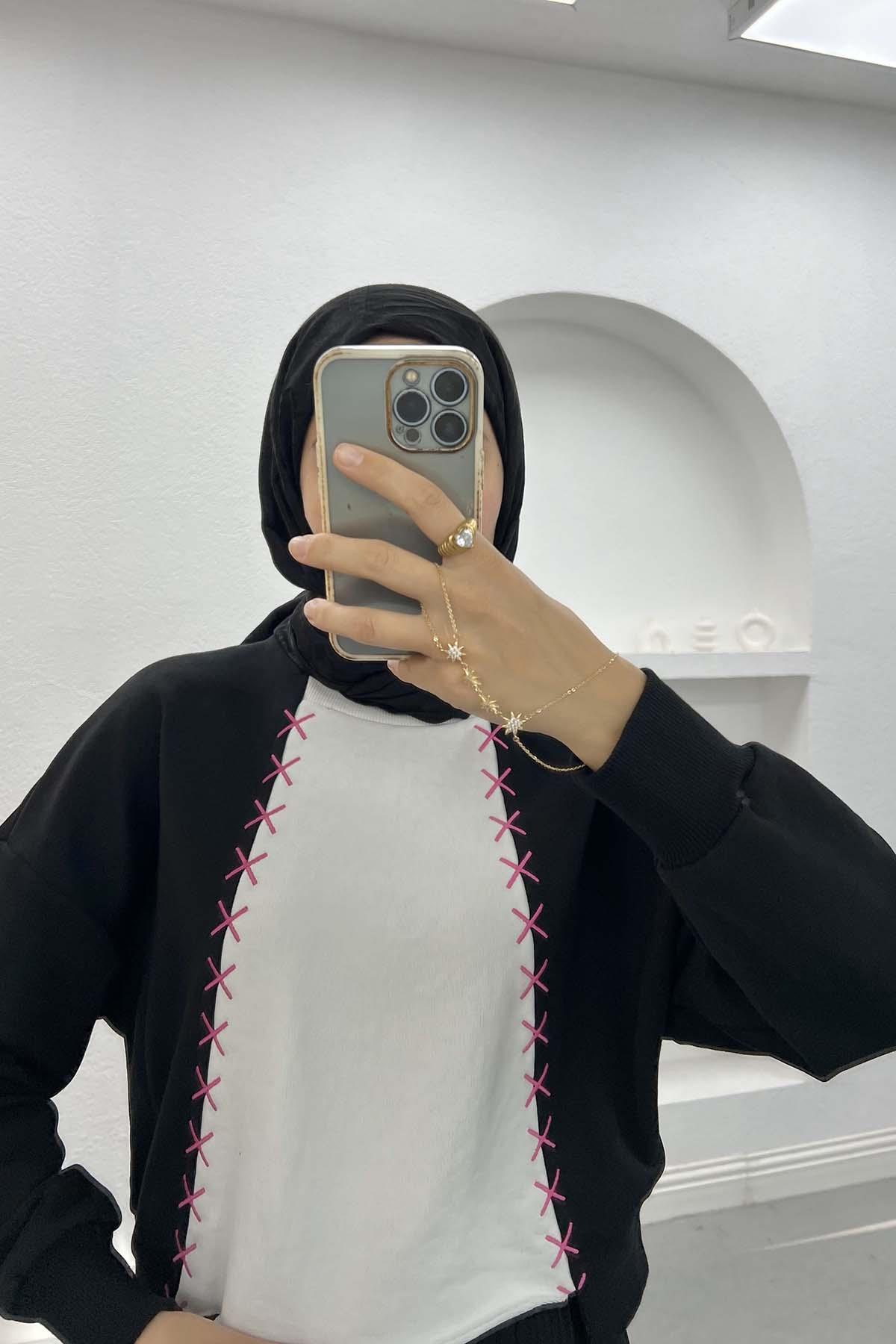 Nakış Detaylı Sweatshirt Siyah