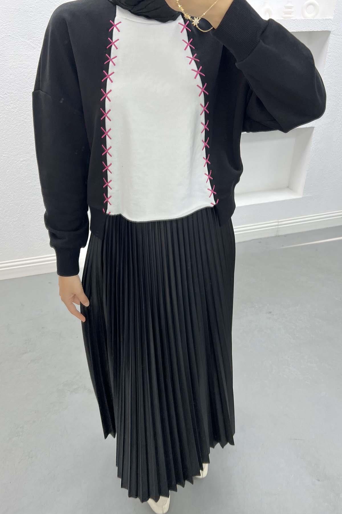 Nakış Detaylı Sweatshirt Siyah