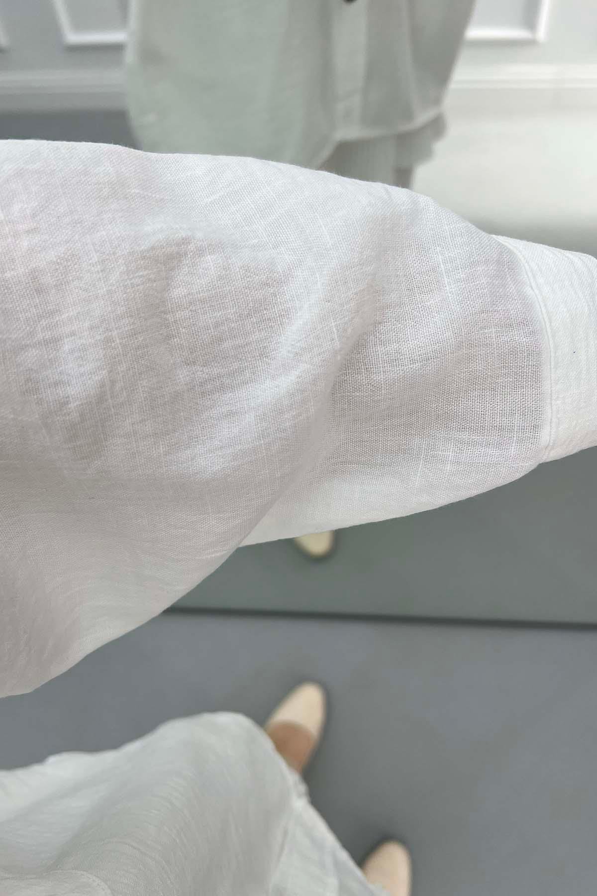 Nakışlı Oversize Gömlek Beyaz